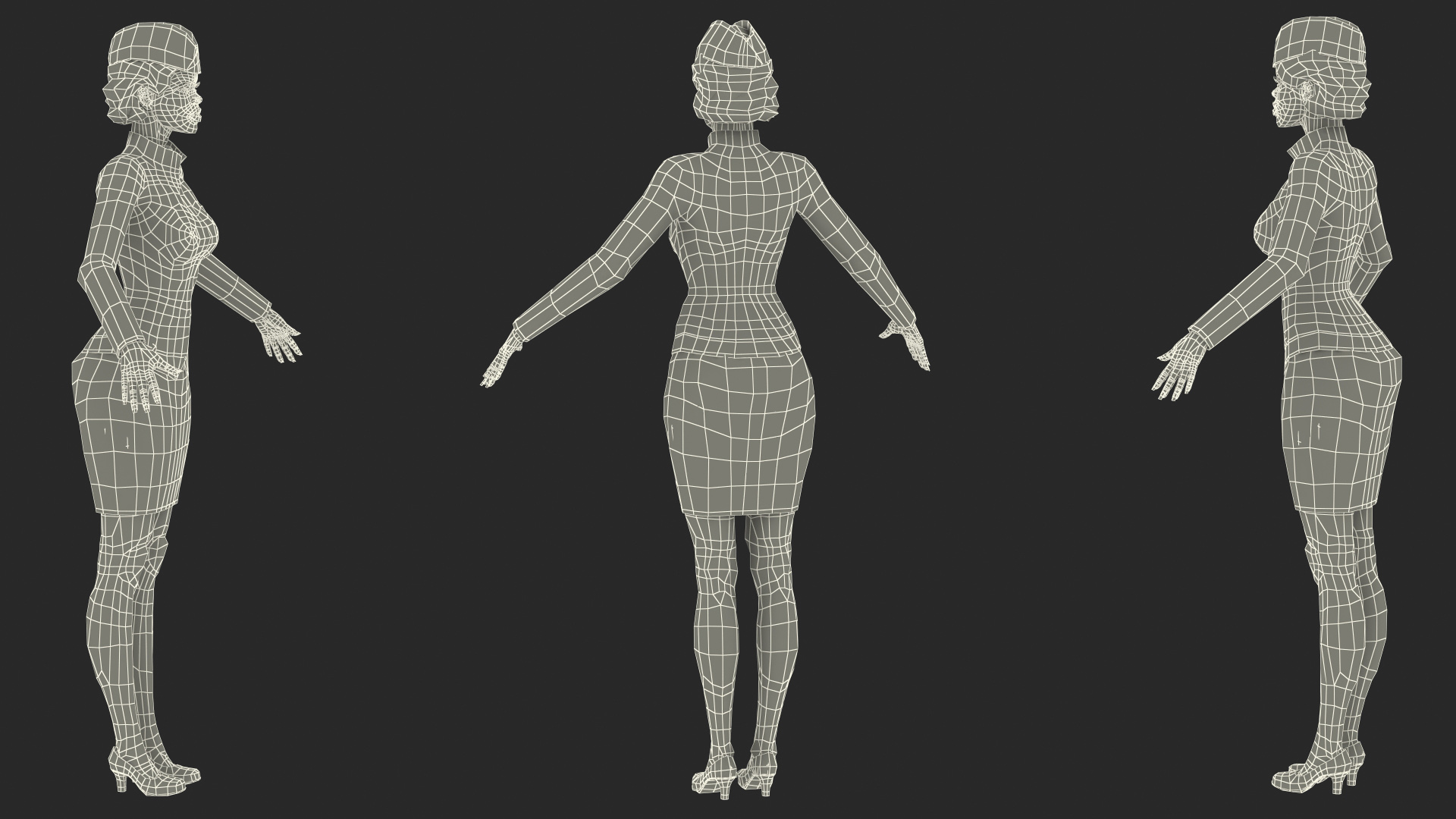 3D Dark Skinned Black Stewardess Rigged