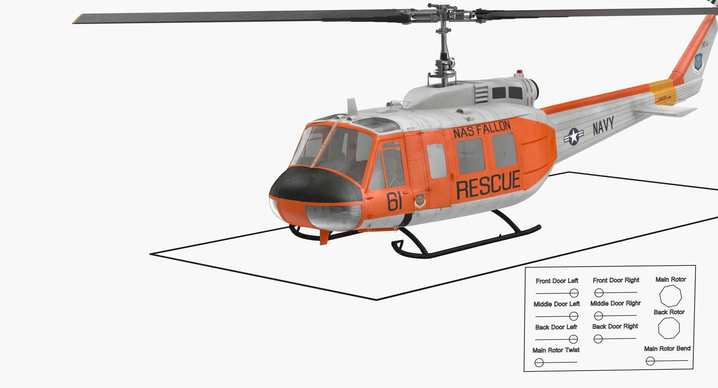 3D US Navy Bell UH 1 Iroquois Rescue model