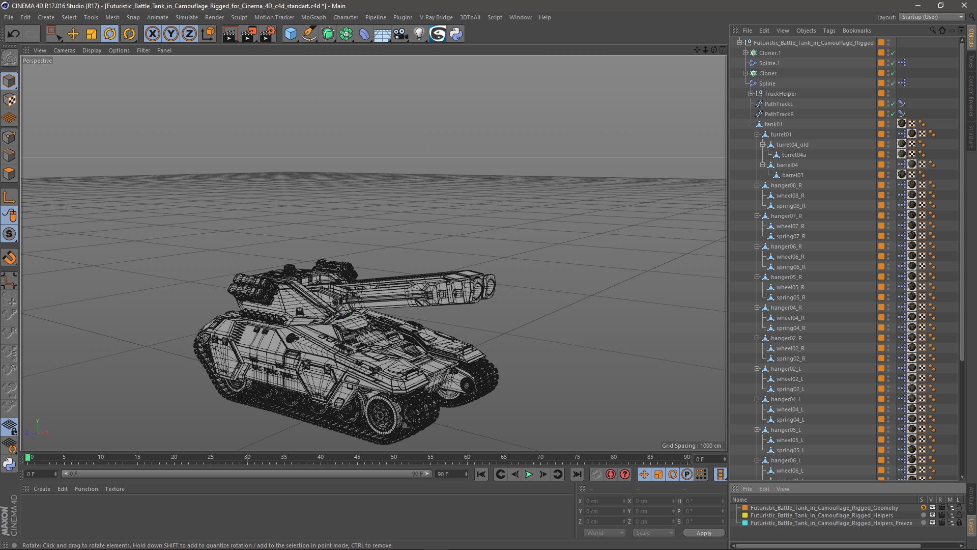 Futuristic Battle Tank in Camouflage Rigged for Cinema 4D 3D