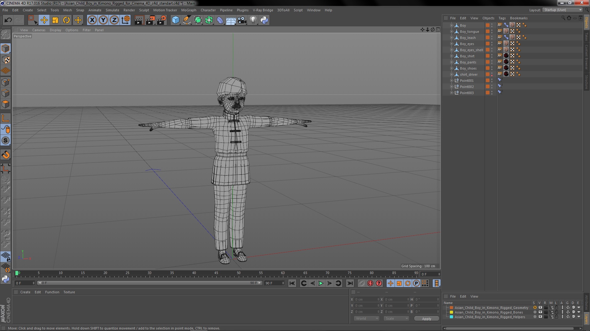 3D Asian Child Boy in Kimono Rigged for Cinema 4D