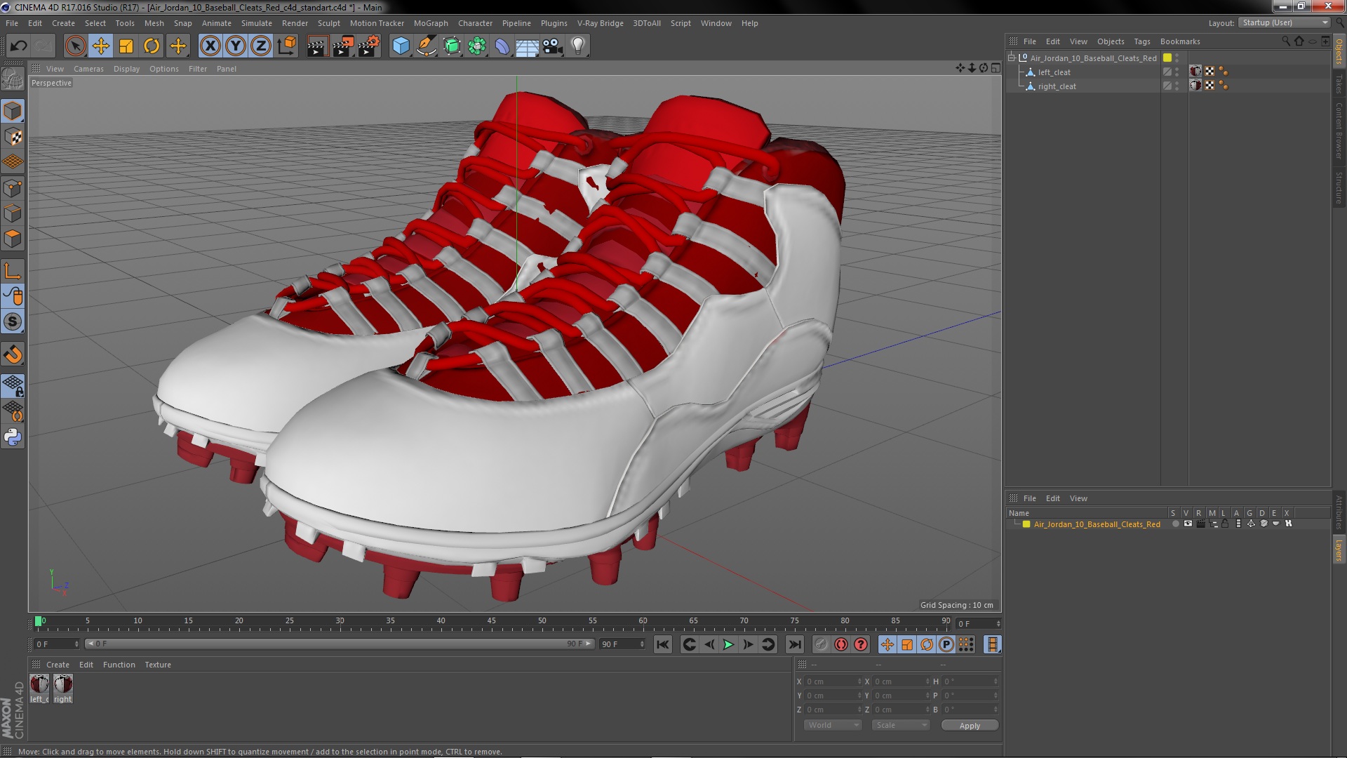 3D Air Jordan 10 Baseball Cleats Red model