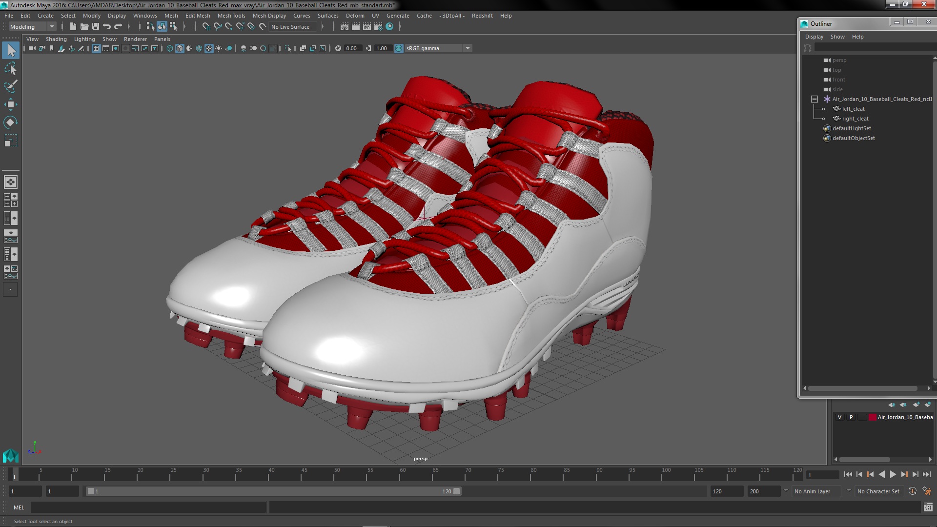 3D Air Jordan 10 Baseball Cleats Red model