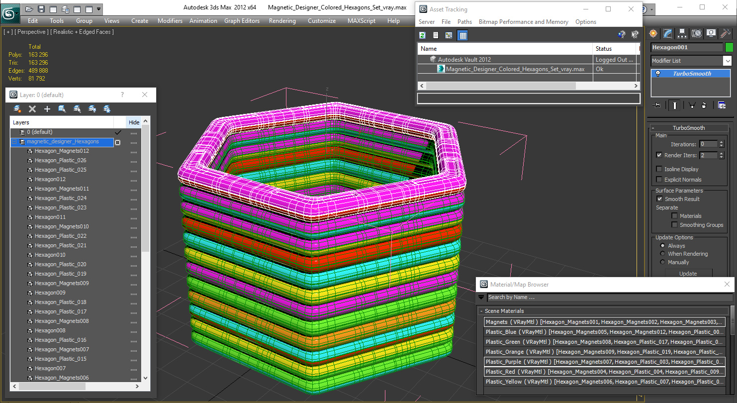 3D Magnetic Designer Colored Hexagons Set model