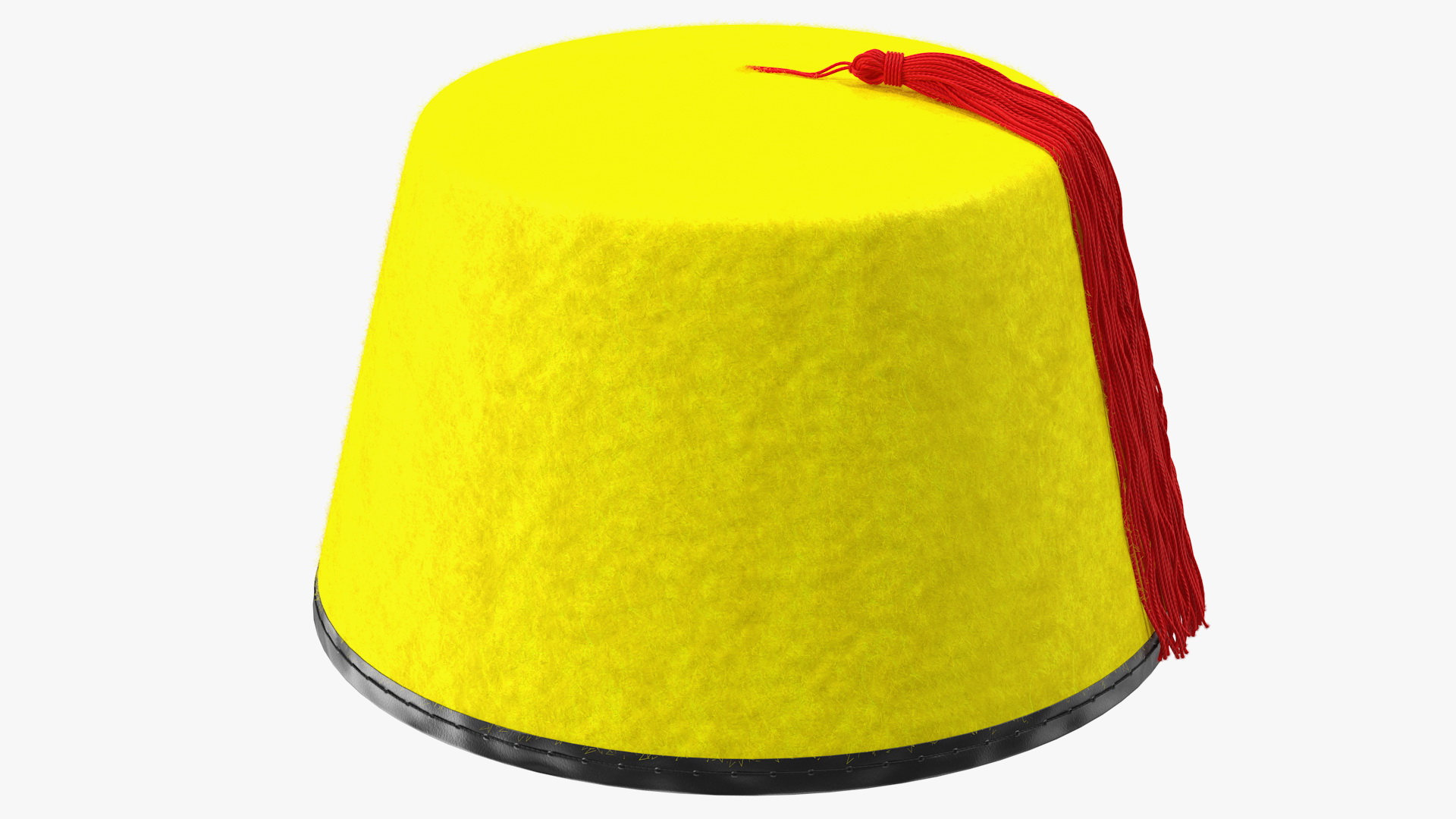 3D Traditional Arabic Yellow Fez Hat With Red Tassel Fur model