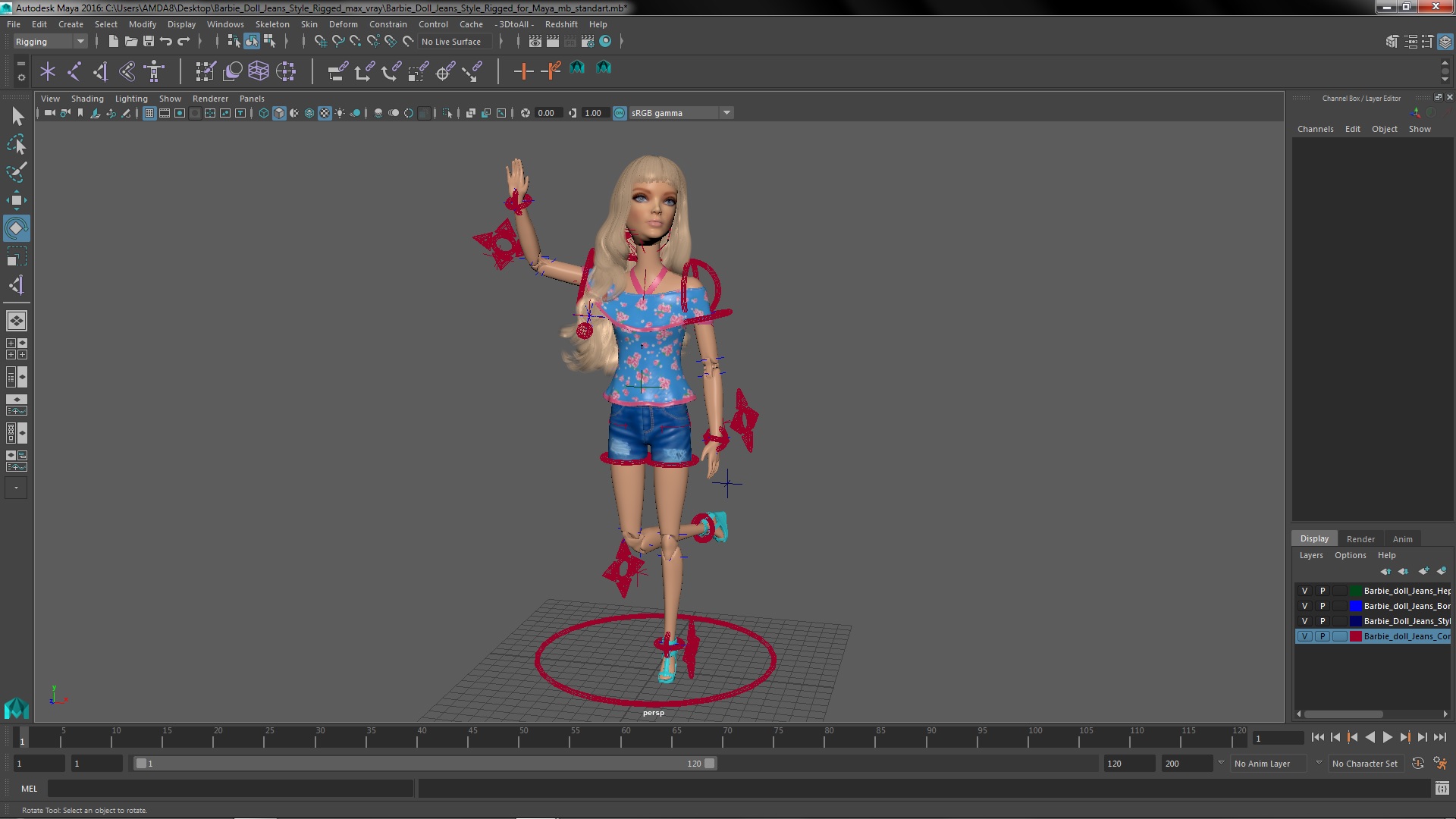 Barbie Doll Jeans Style Rigged for Maya 3D model