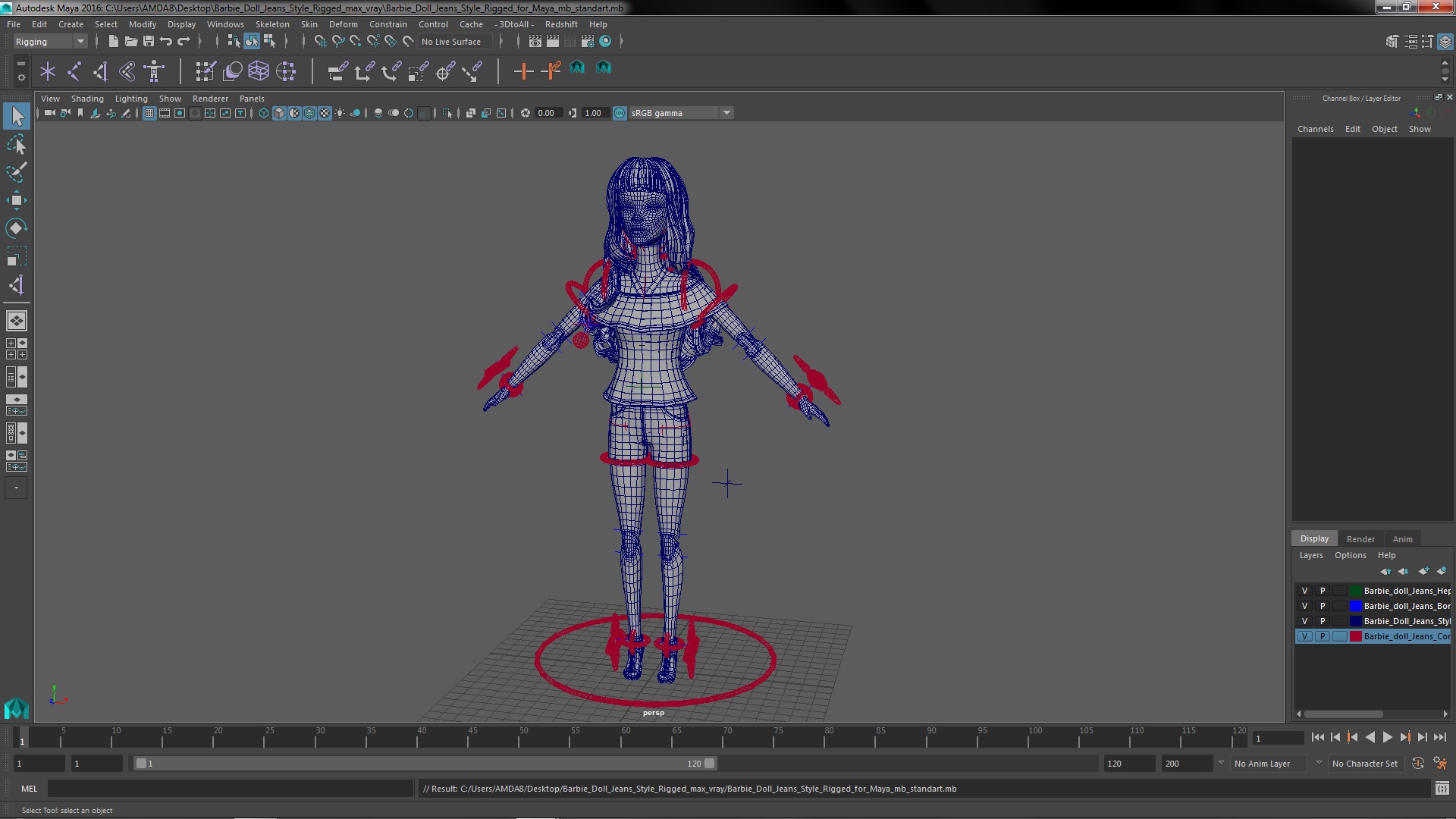 Barbie Doll Jeans Style Rigged for Maya 3D model