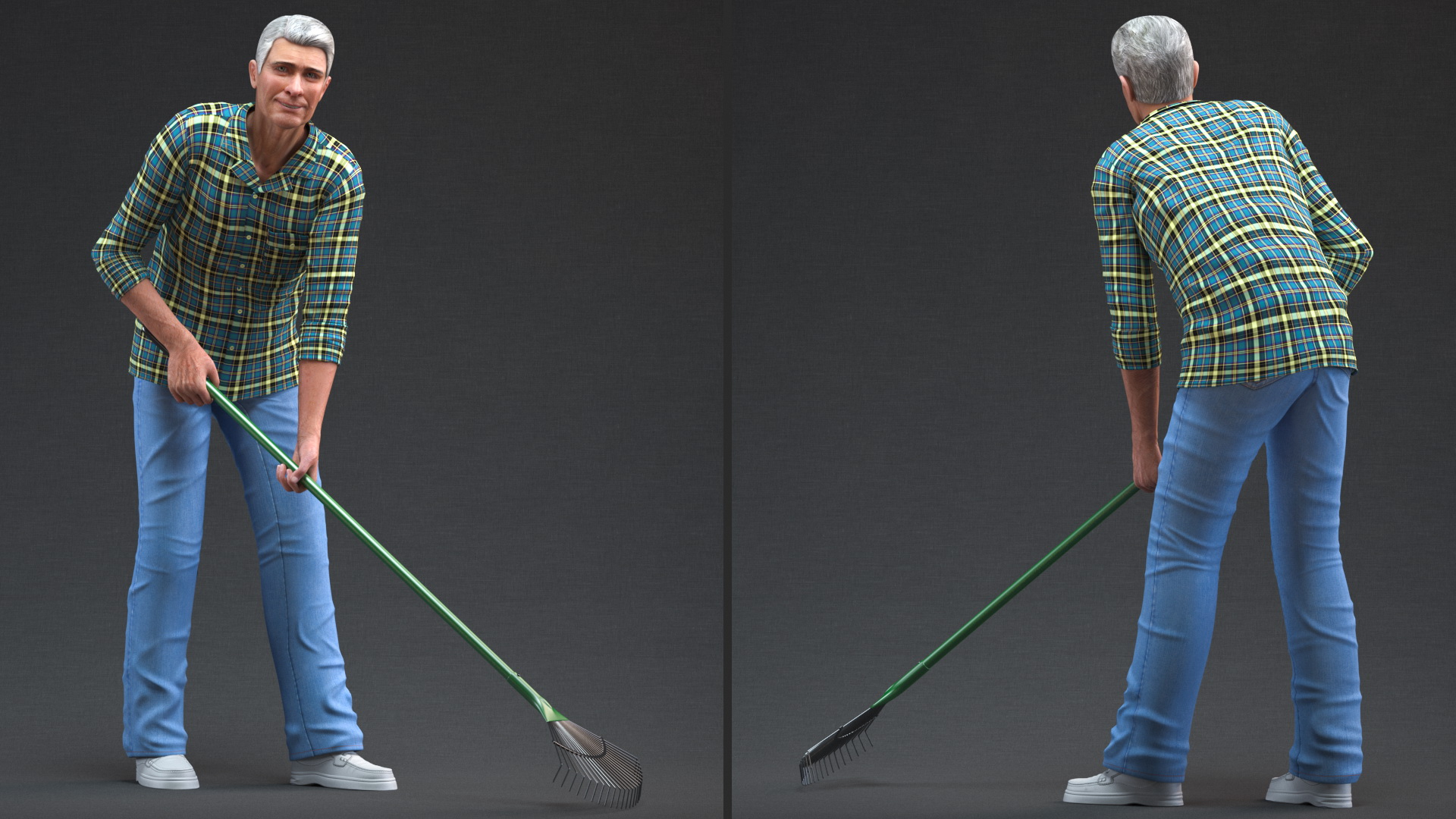 3D Elderly Man Homewear Working Pose model