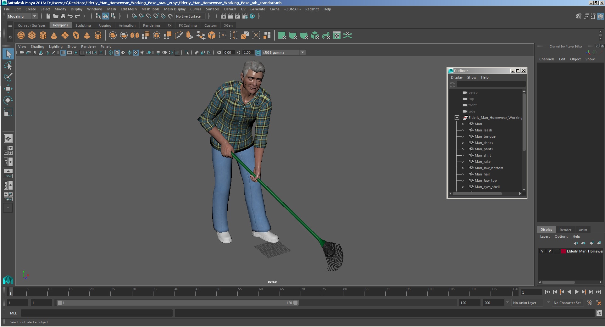 3D Elderly Man Homewear Working Pose model