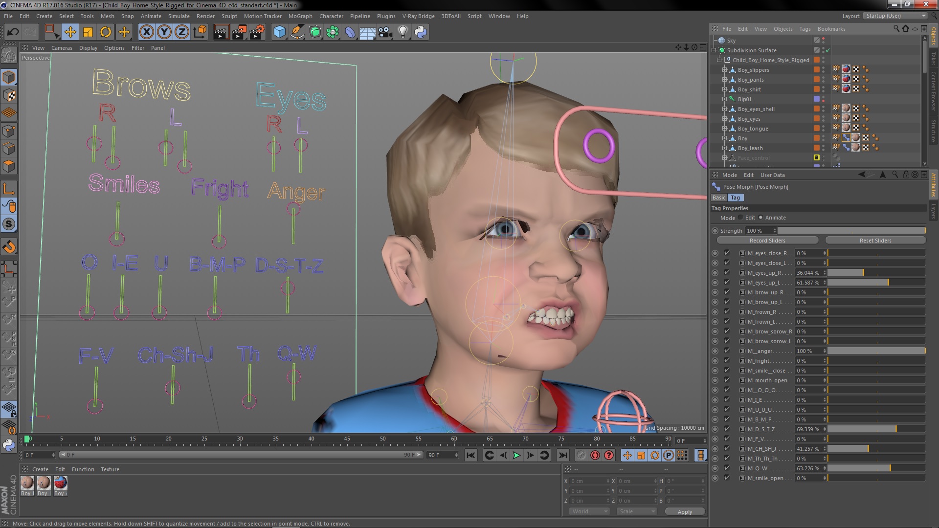 3D Child Boy Home Style Rigged for Cinema 4D