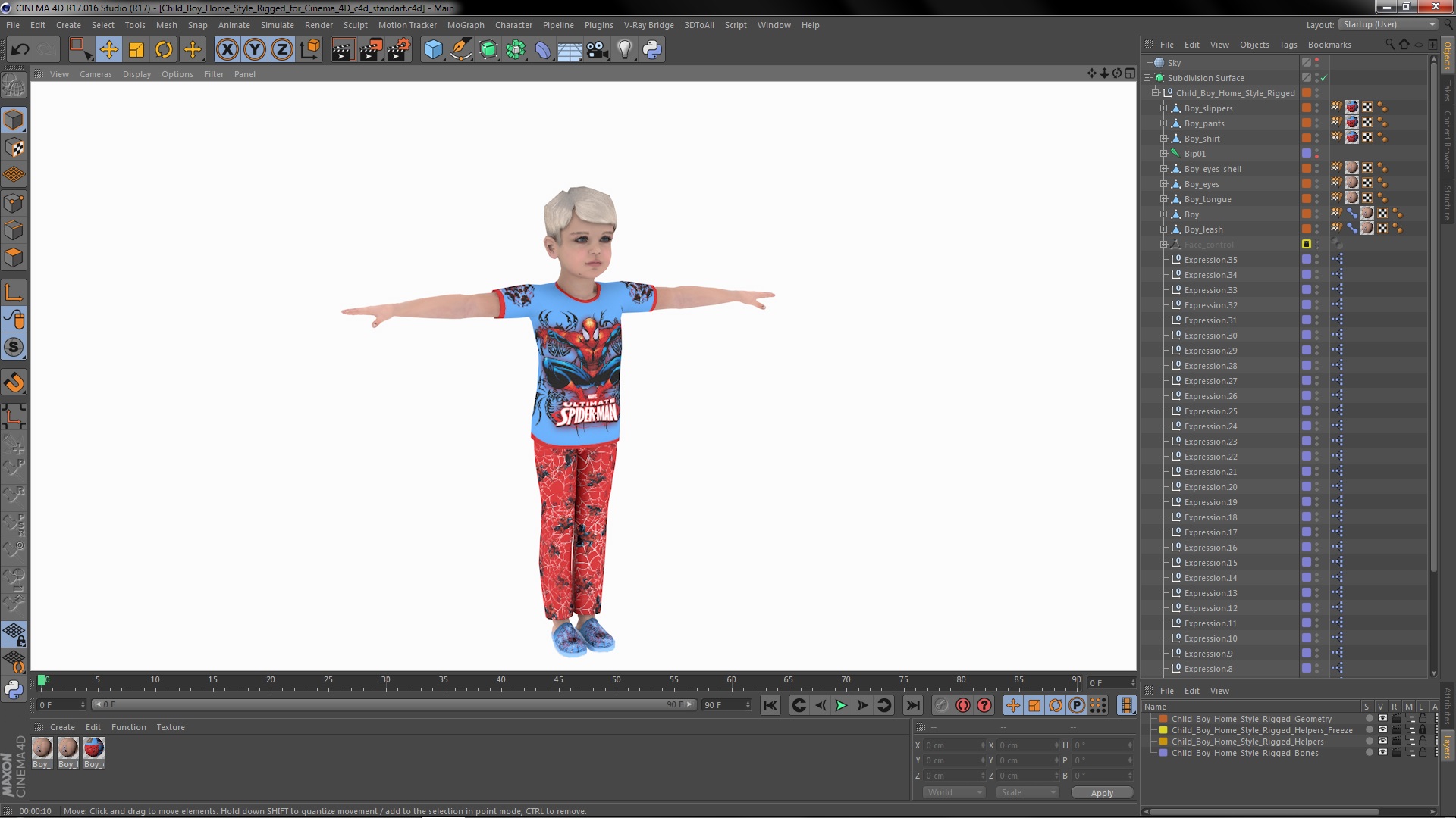 3D Child Boy Home Style Rigged for Cinema 4D