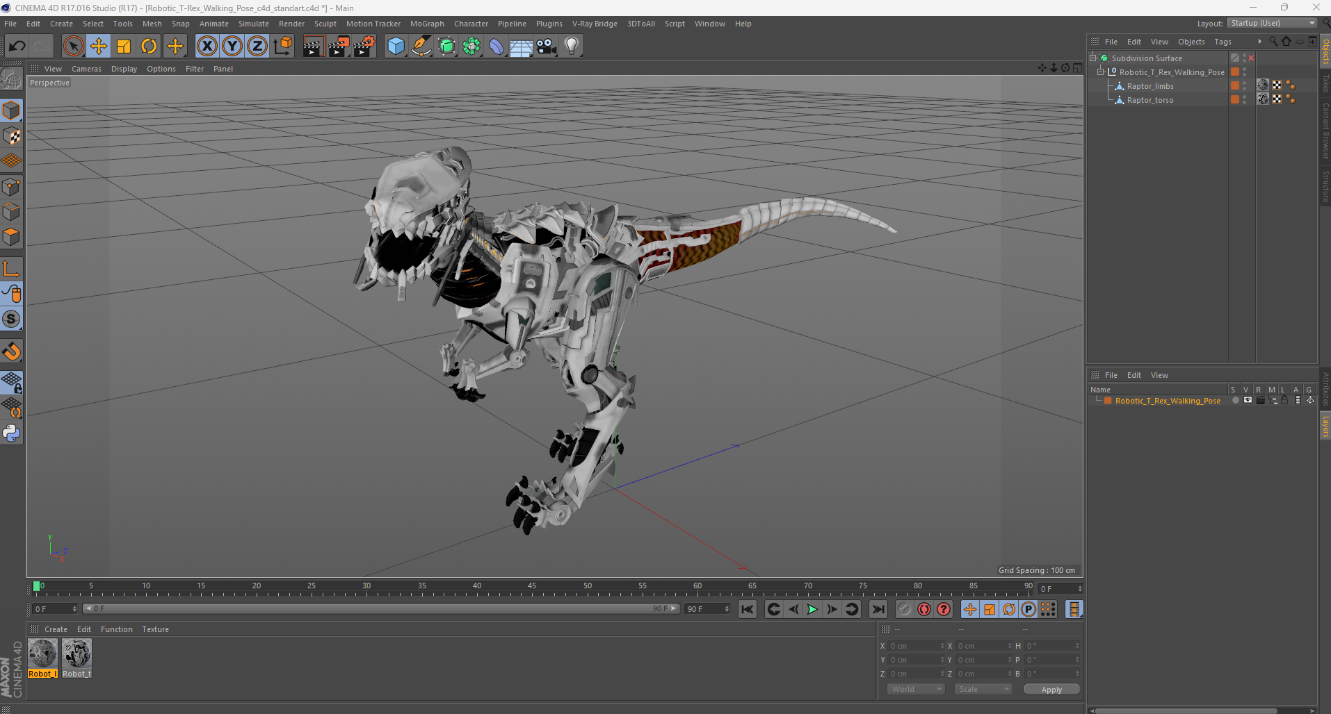 3D Robotic T-Rex Walking Pose