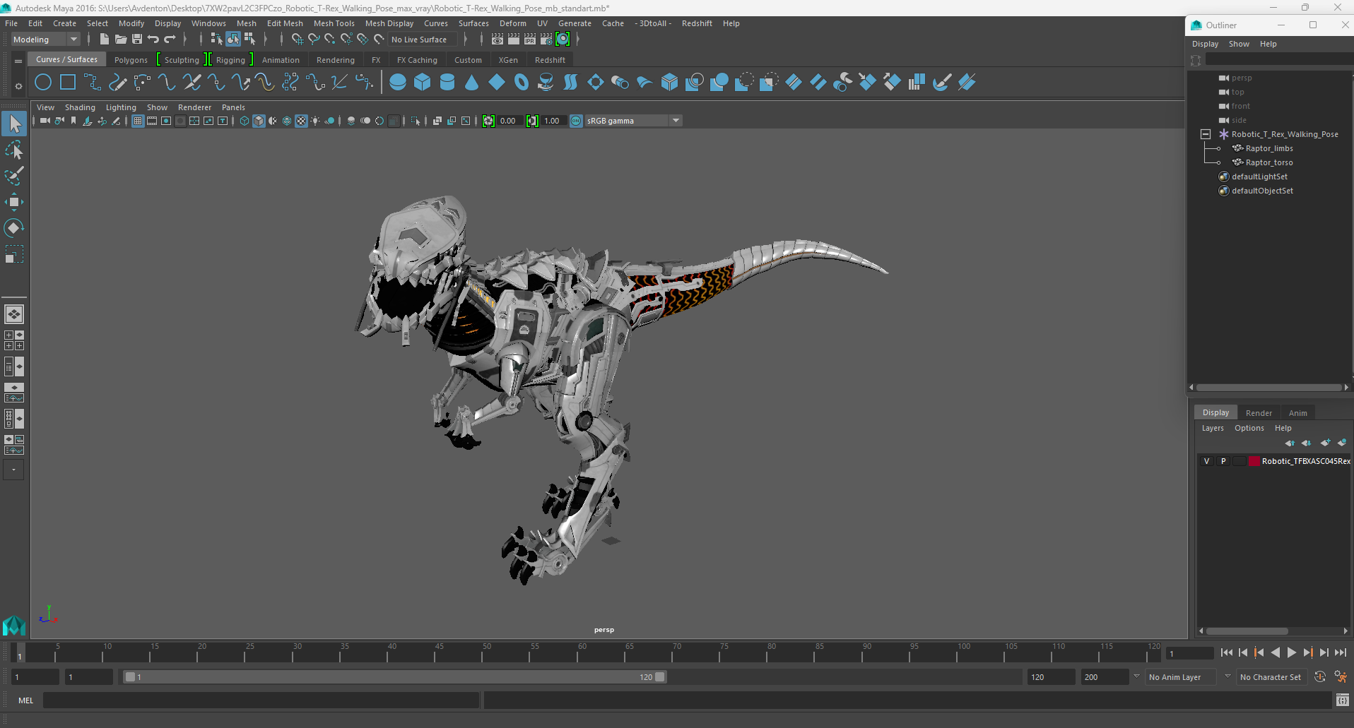 3D Robotic T-Rex Walking Pose