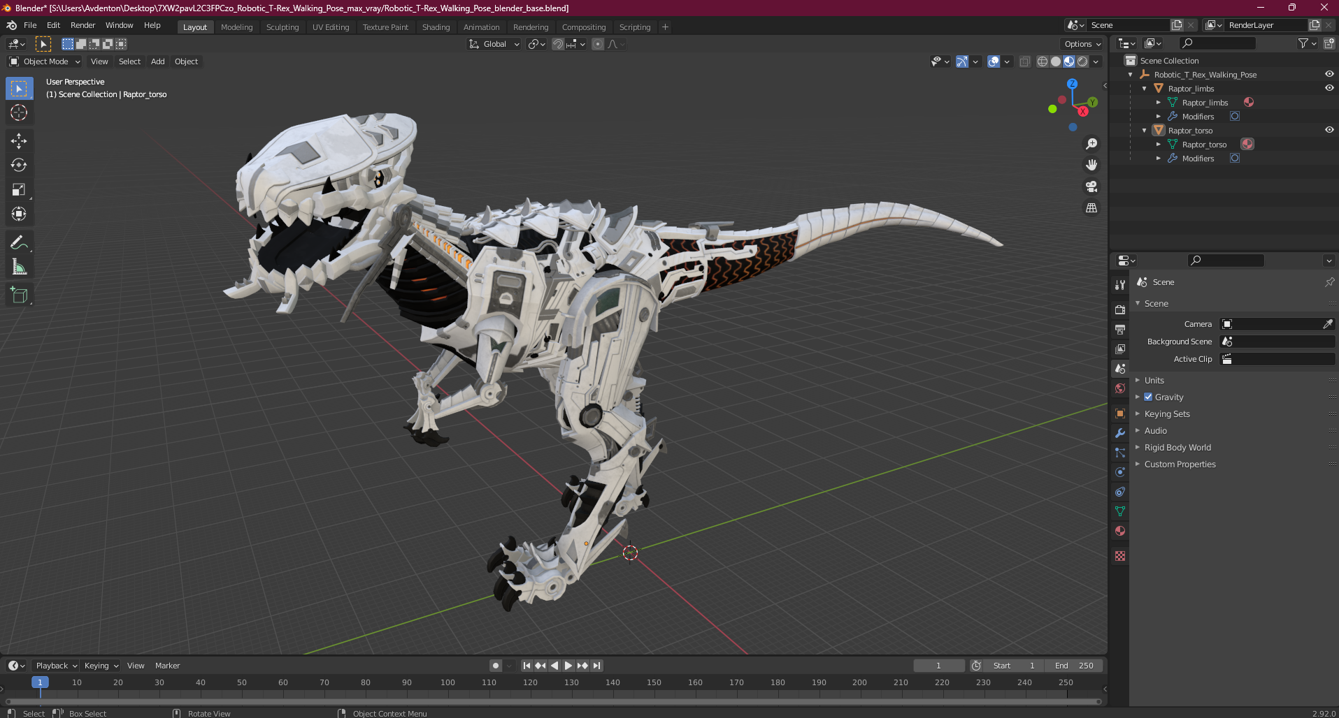 3D Robotic T-Rex Walking Pose