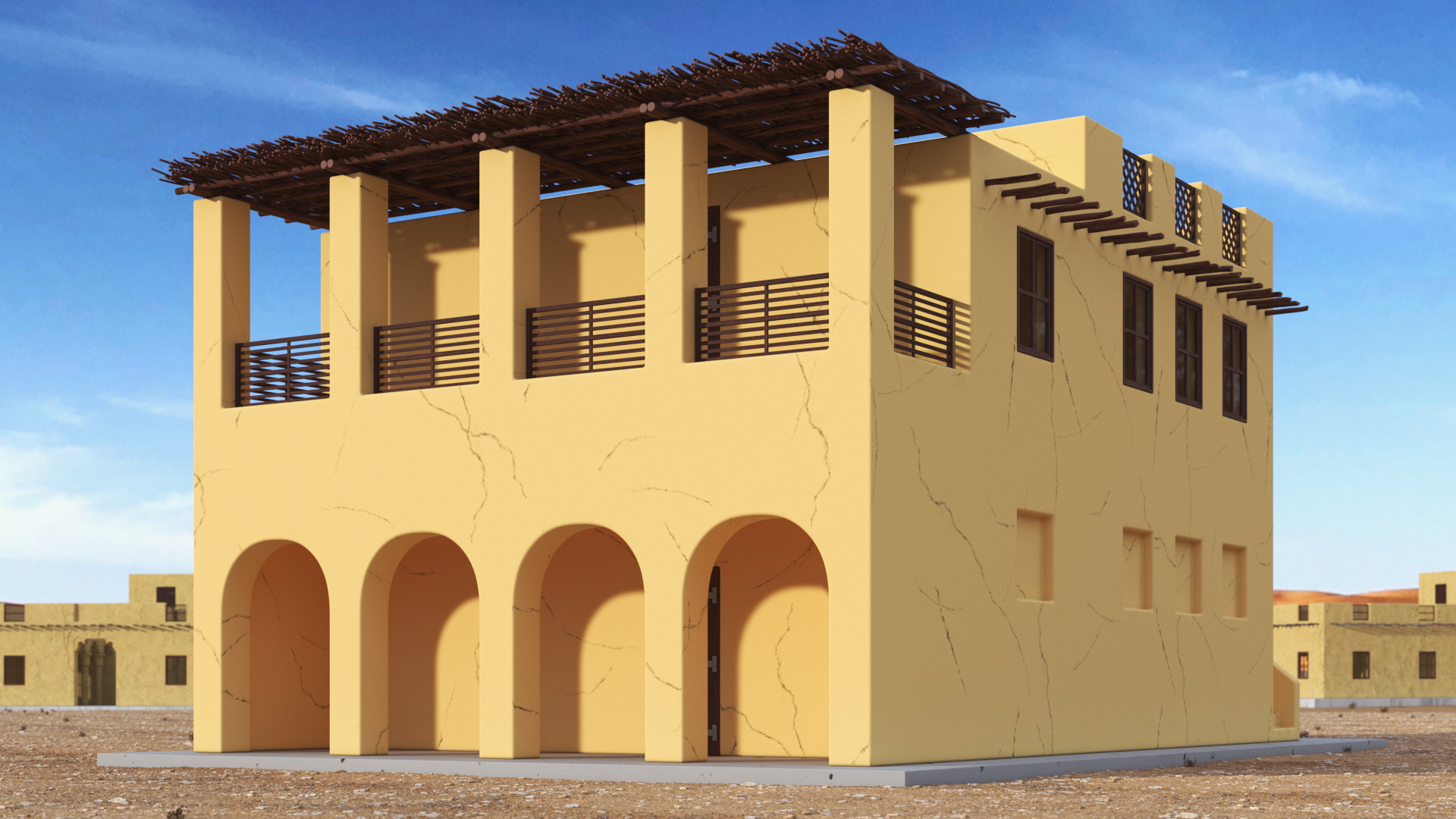 Cartoon Large Arab House with Terrace 3D