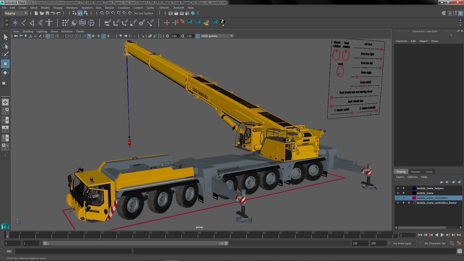 3D Liebherr LTM 1450 Mobile Crane Rigged for Maya