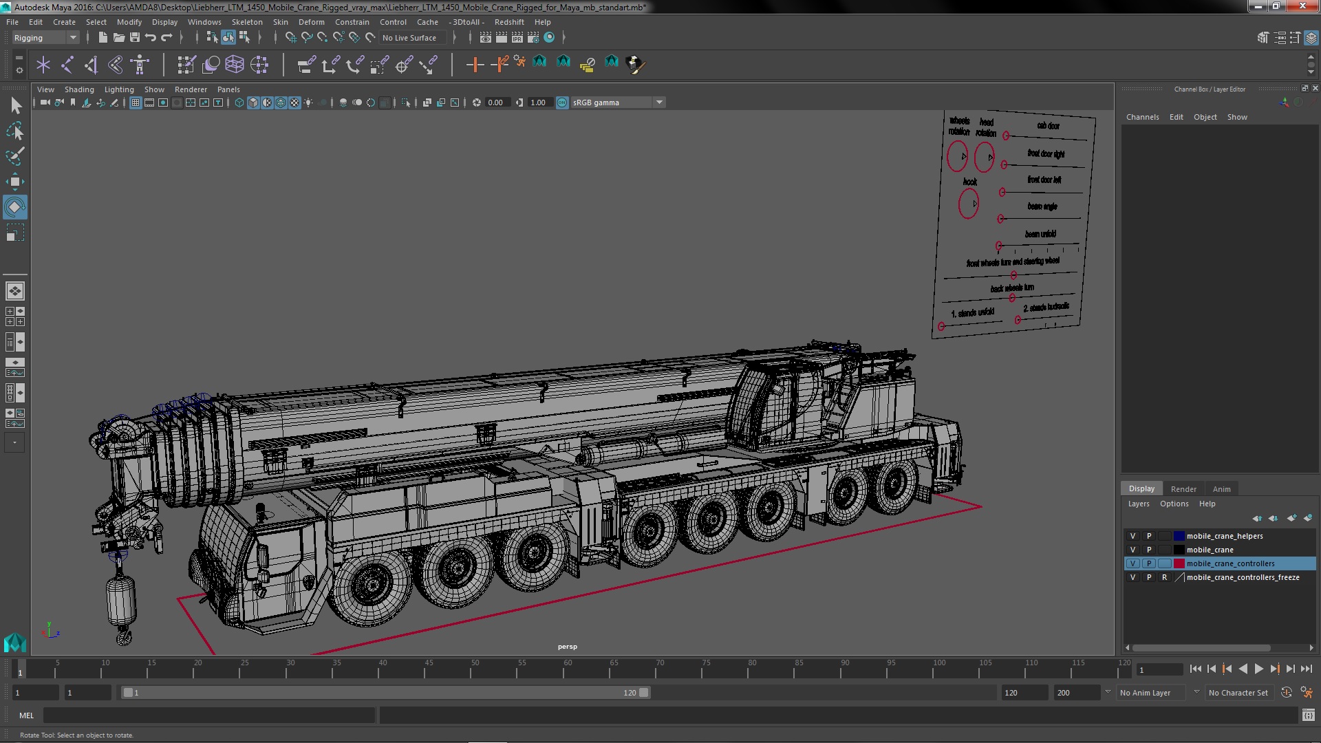 3D Liebherr LTM 1450 Mobile Crane Rigged for Maya