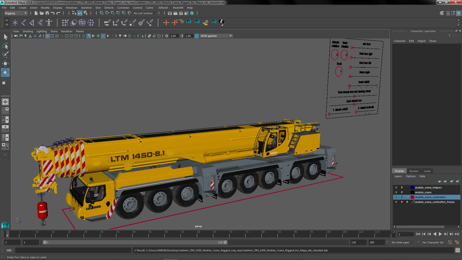 3D Liebherr LTM 1450 Mobile Crane Rigged for Maya