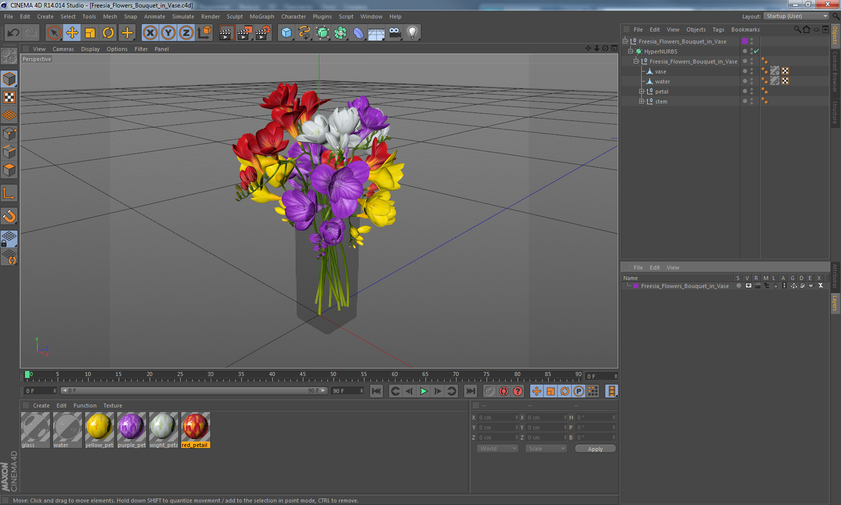 3D Freesia Flowers Bouquet in Vase