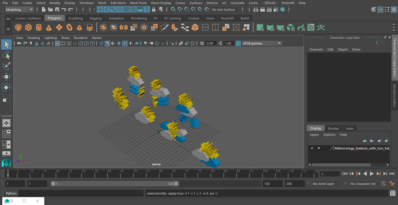 Meteorology Symbols with Sun Set 3D