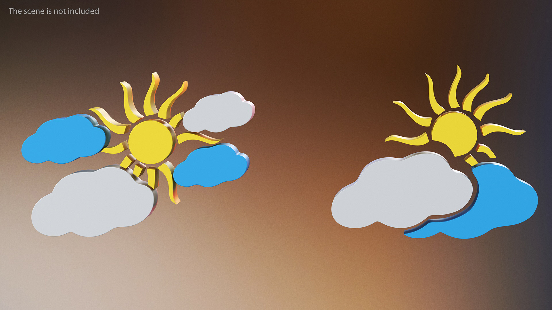 Meteorology Symbols with Sun Set 3D