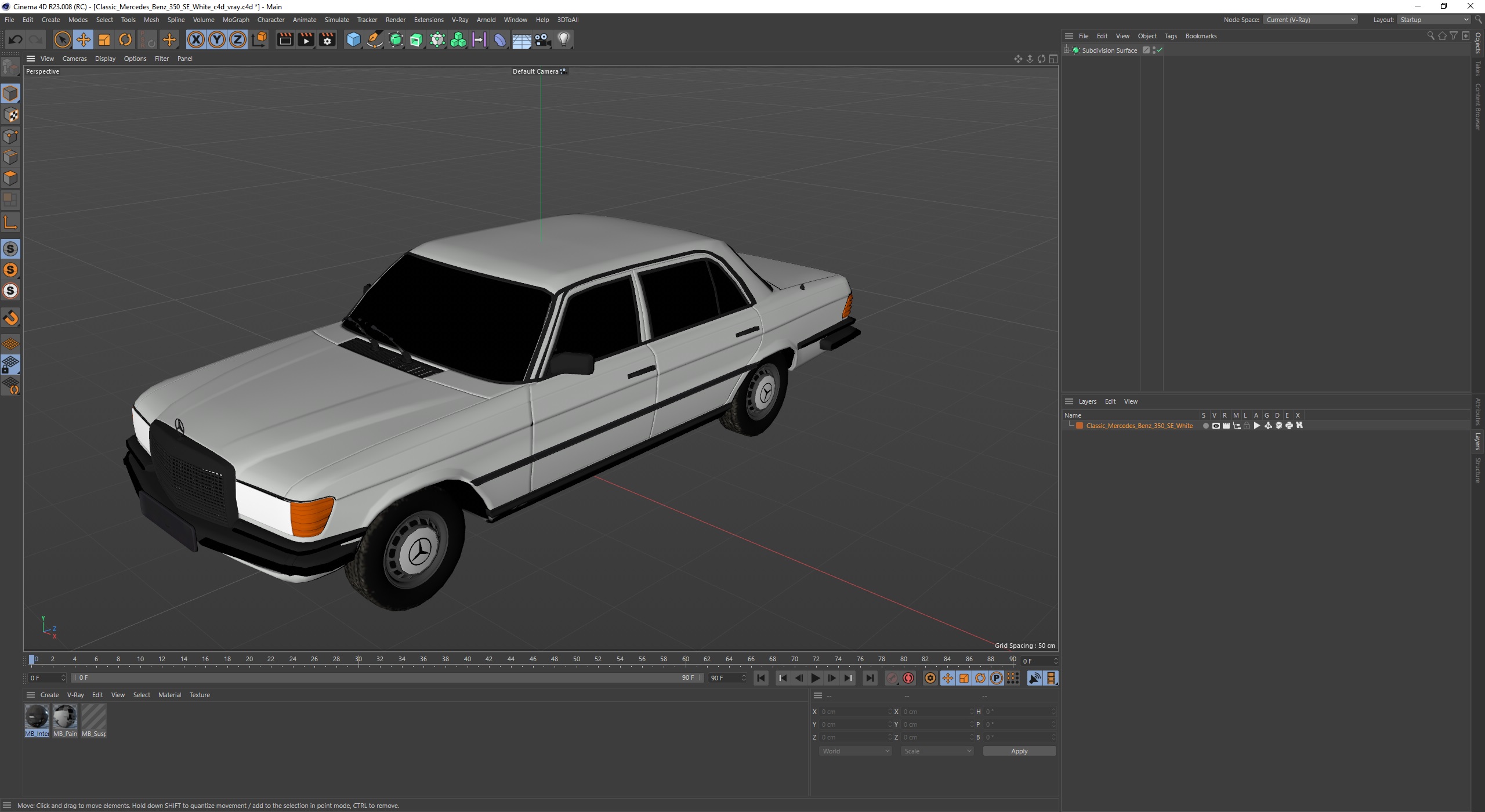 Classic Mercedes Benz 350 SE White 3D model