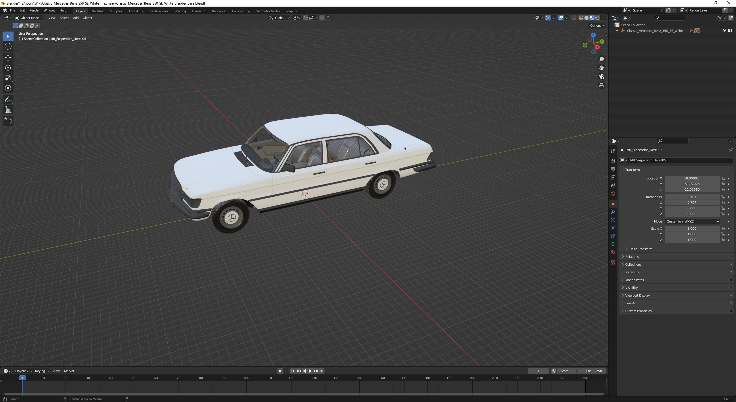 Classic Mercedes Benz 350 SE White 3D model