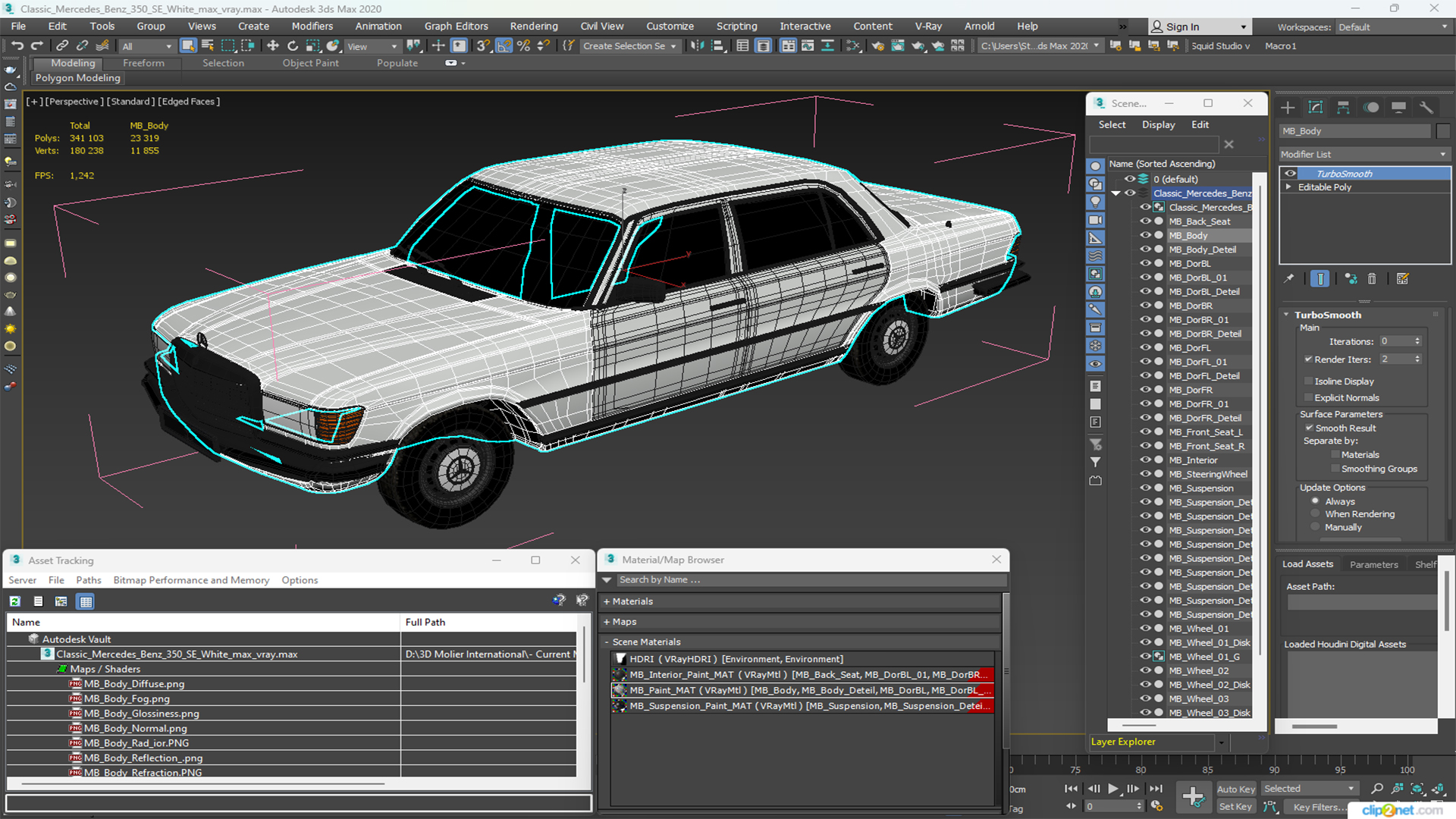 Classic Mercedes Benz 350 SE White 3D model