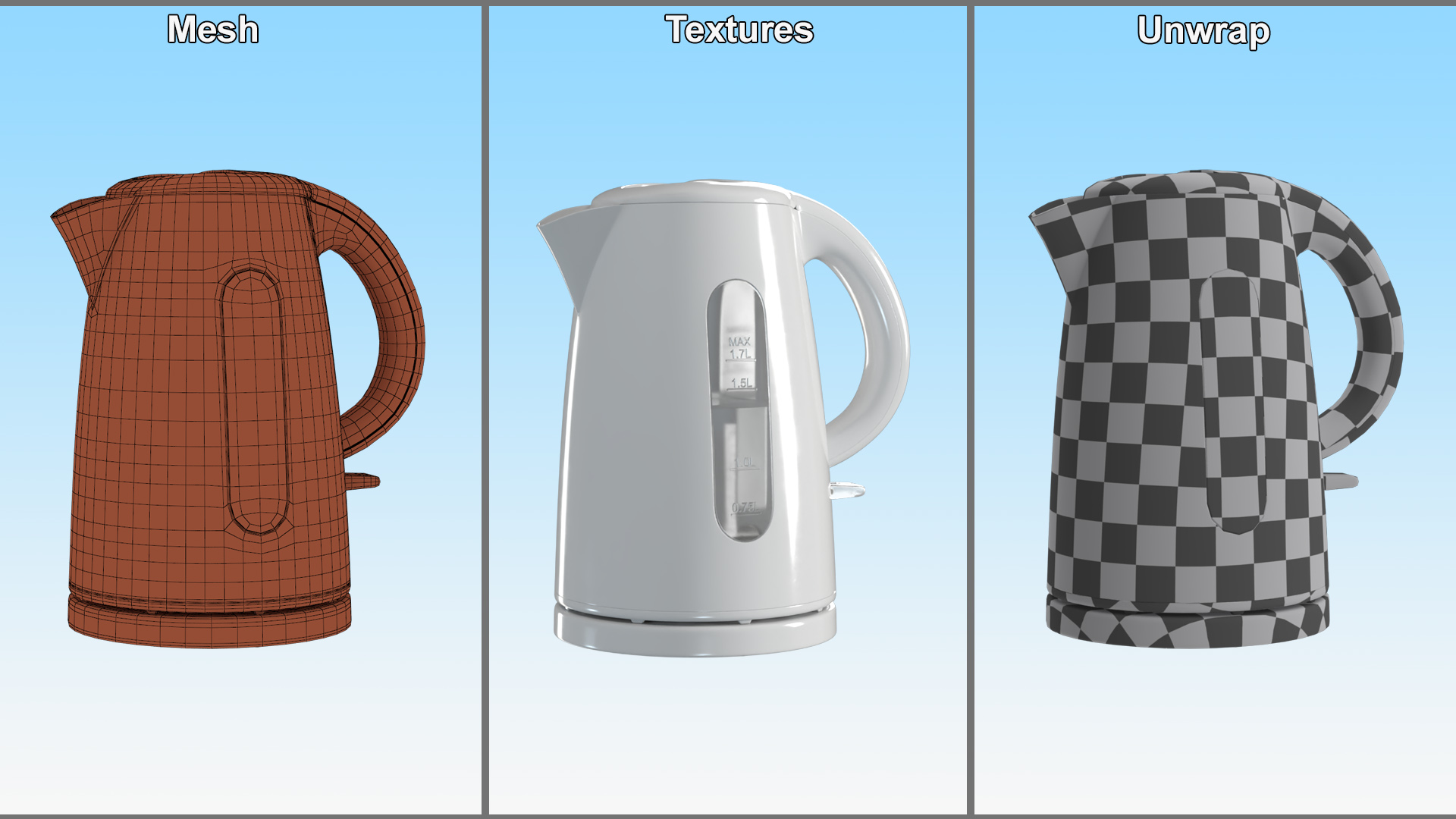 Plastic Electric Kettle with Water 3D model