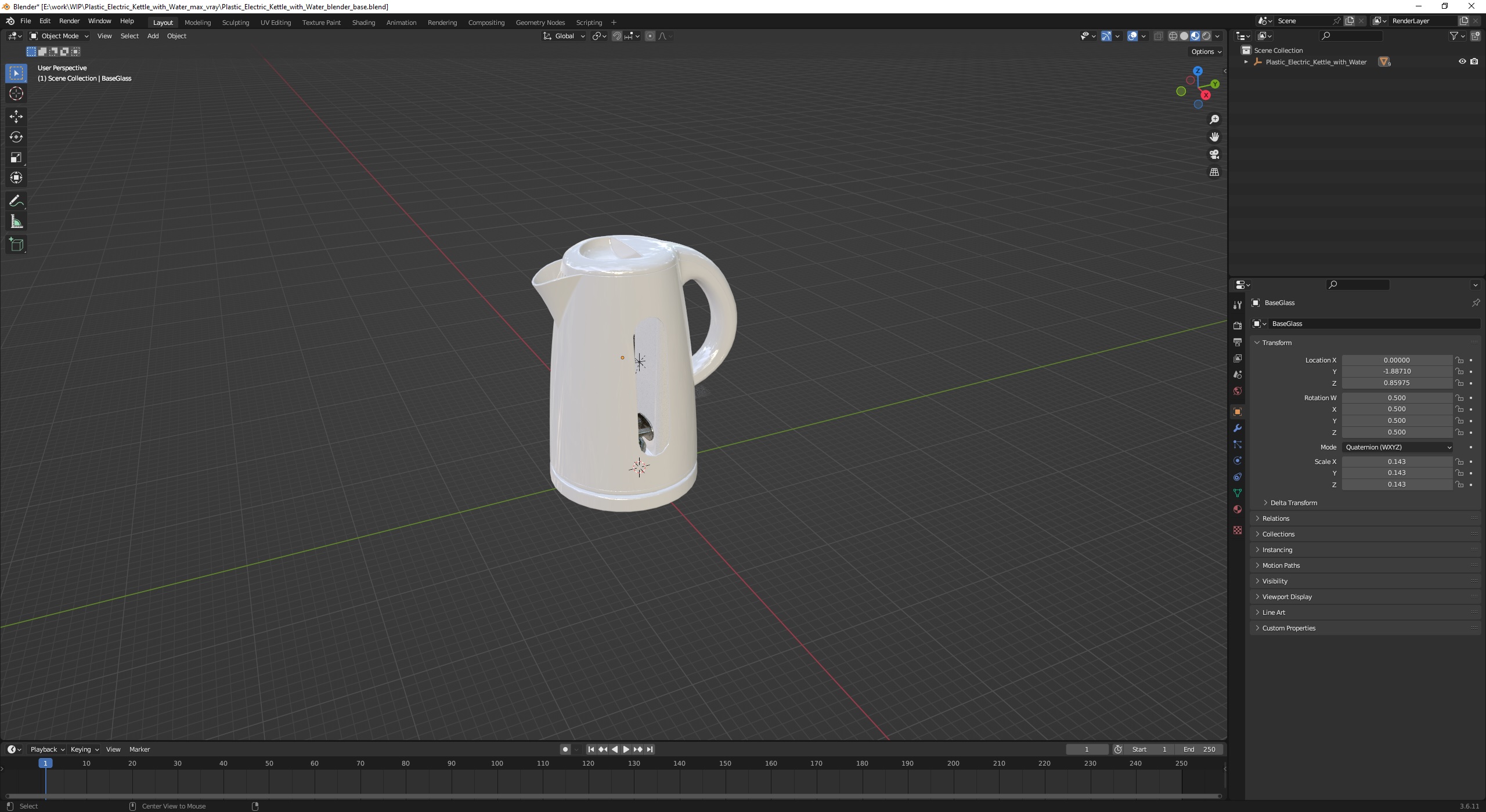 Plastic Electric Kettle with Water 3D model