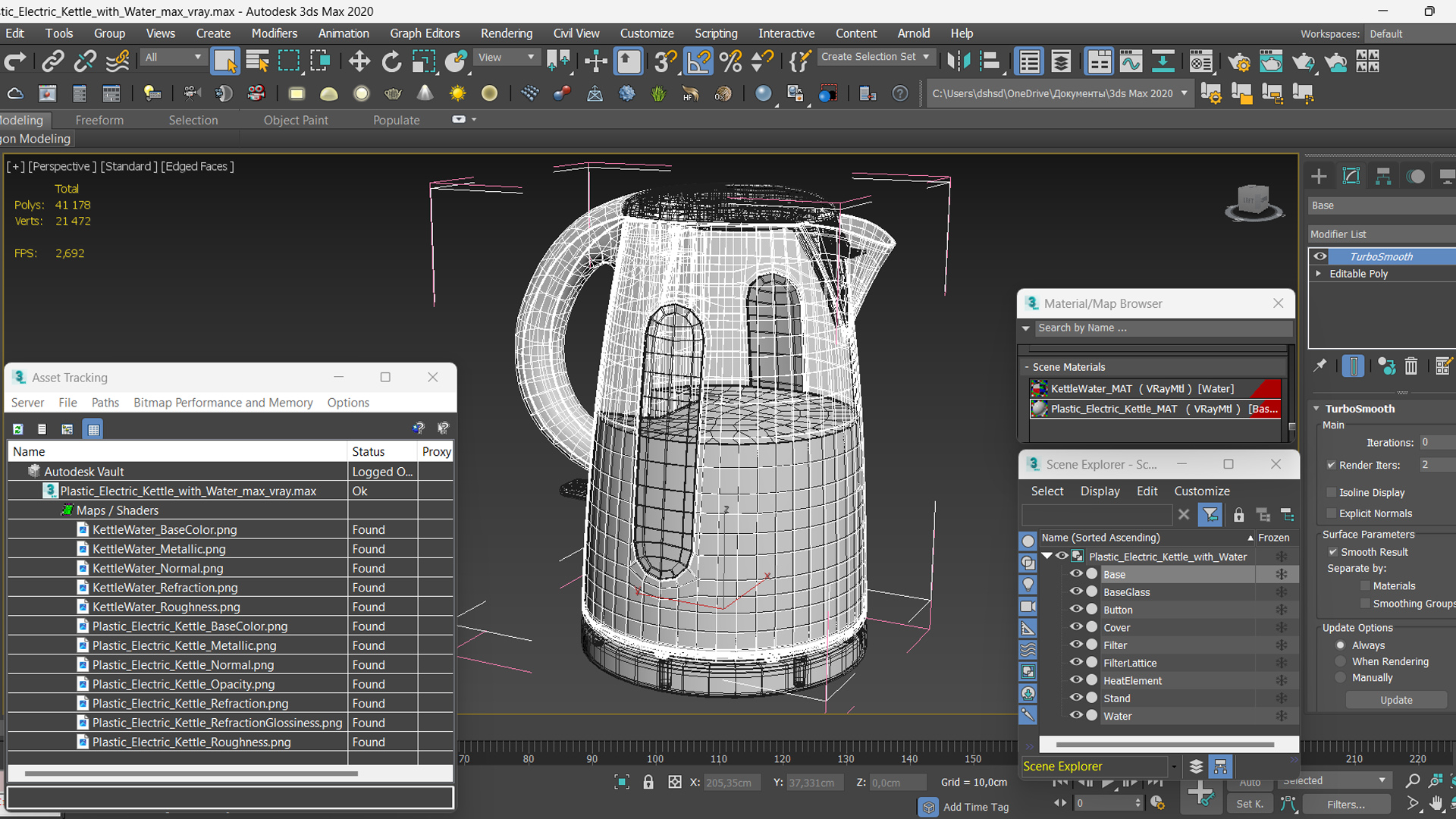 Plastic Electric Kettle with Water 3D model