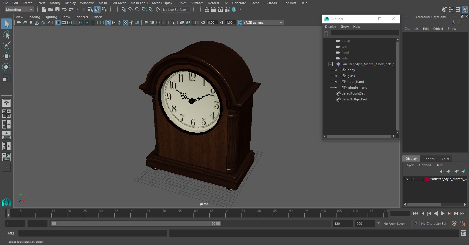 3D Barrister Style Mantel Clock model