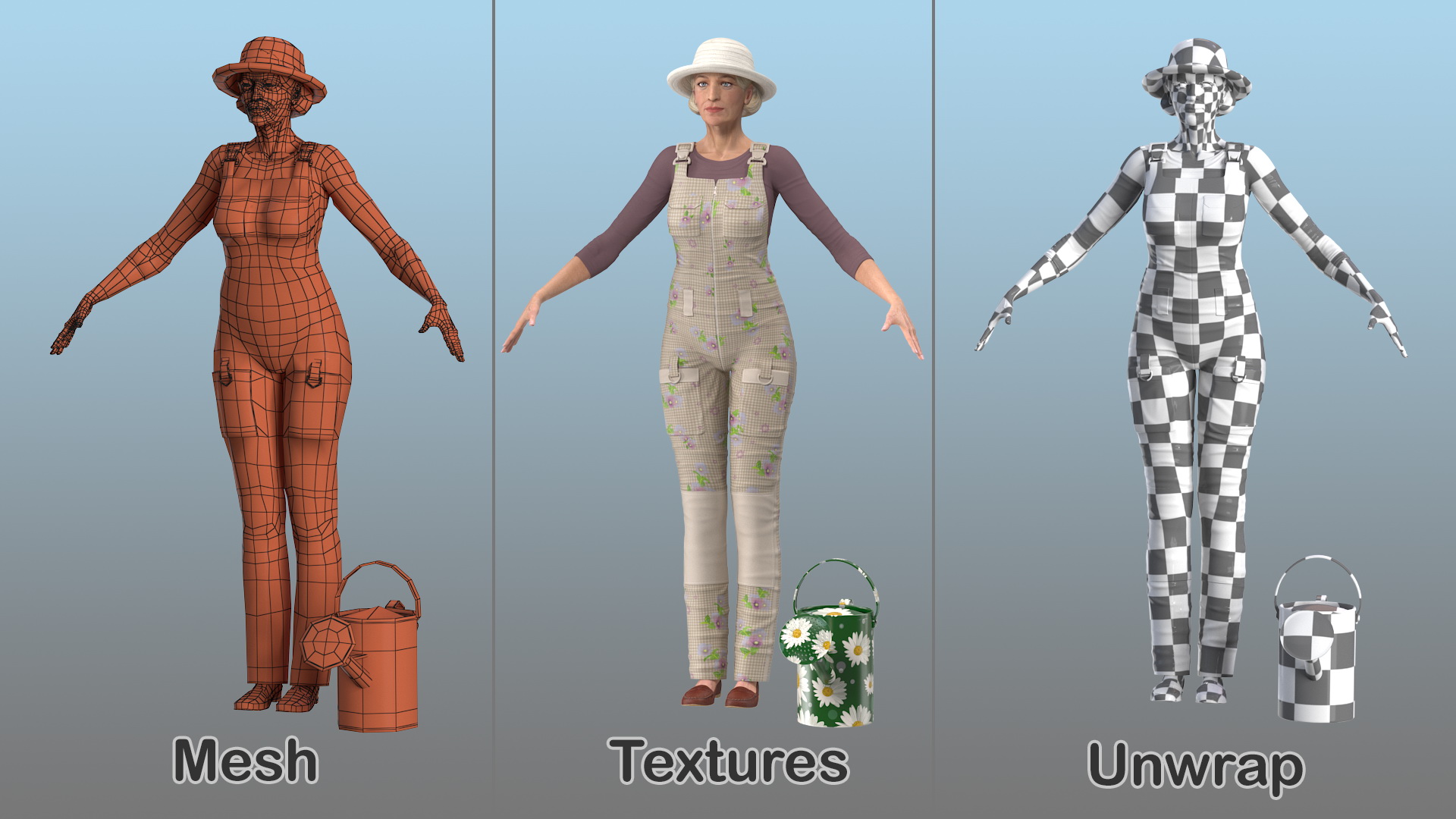 3D Old Woman Farmer T Pose model