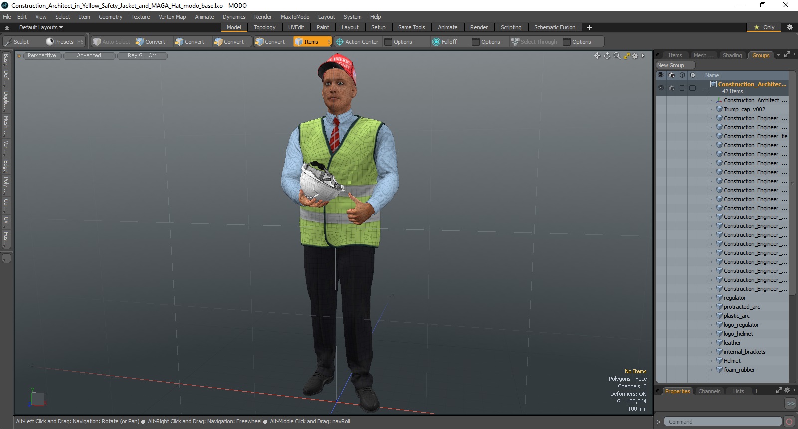 Construction Architect in Yellow Safety Jacket and MAGA Hat 3D model