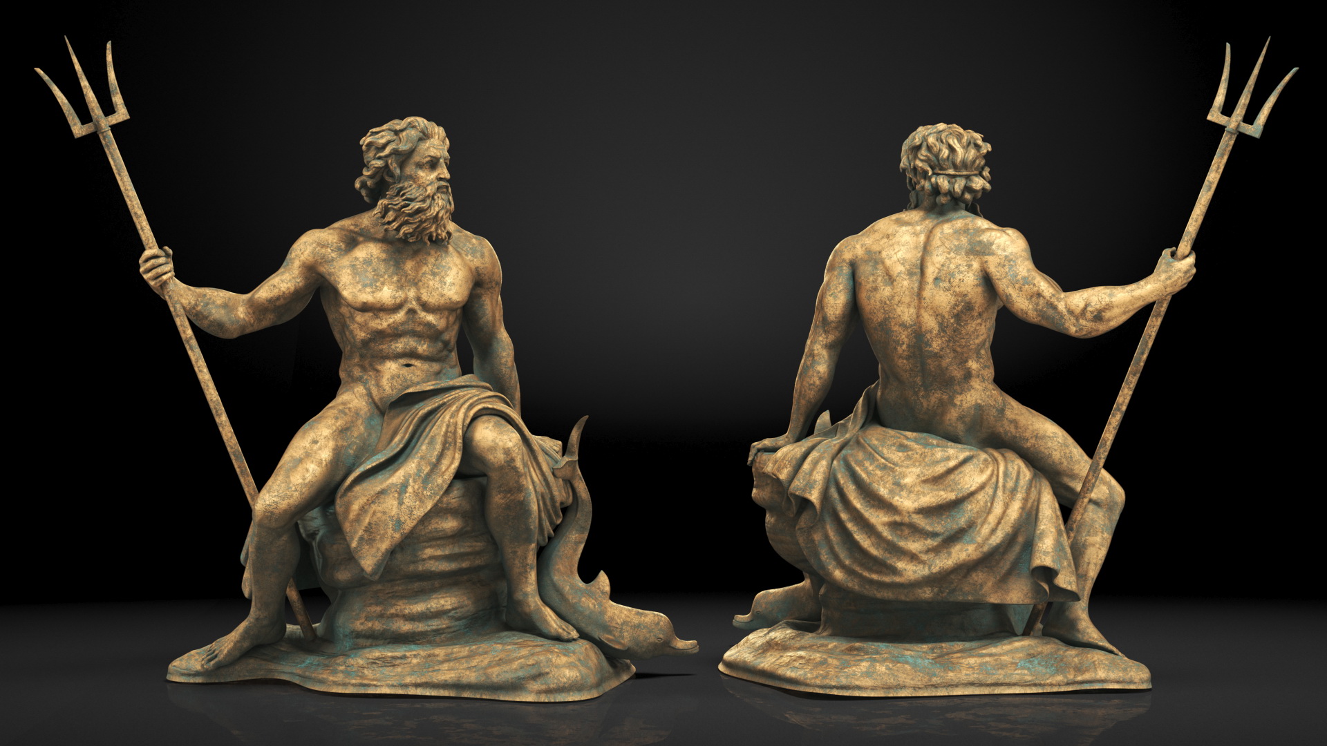 3D model Bronze Poseidon Sculpture