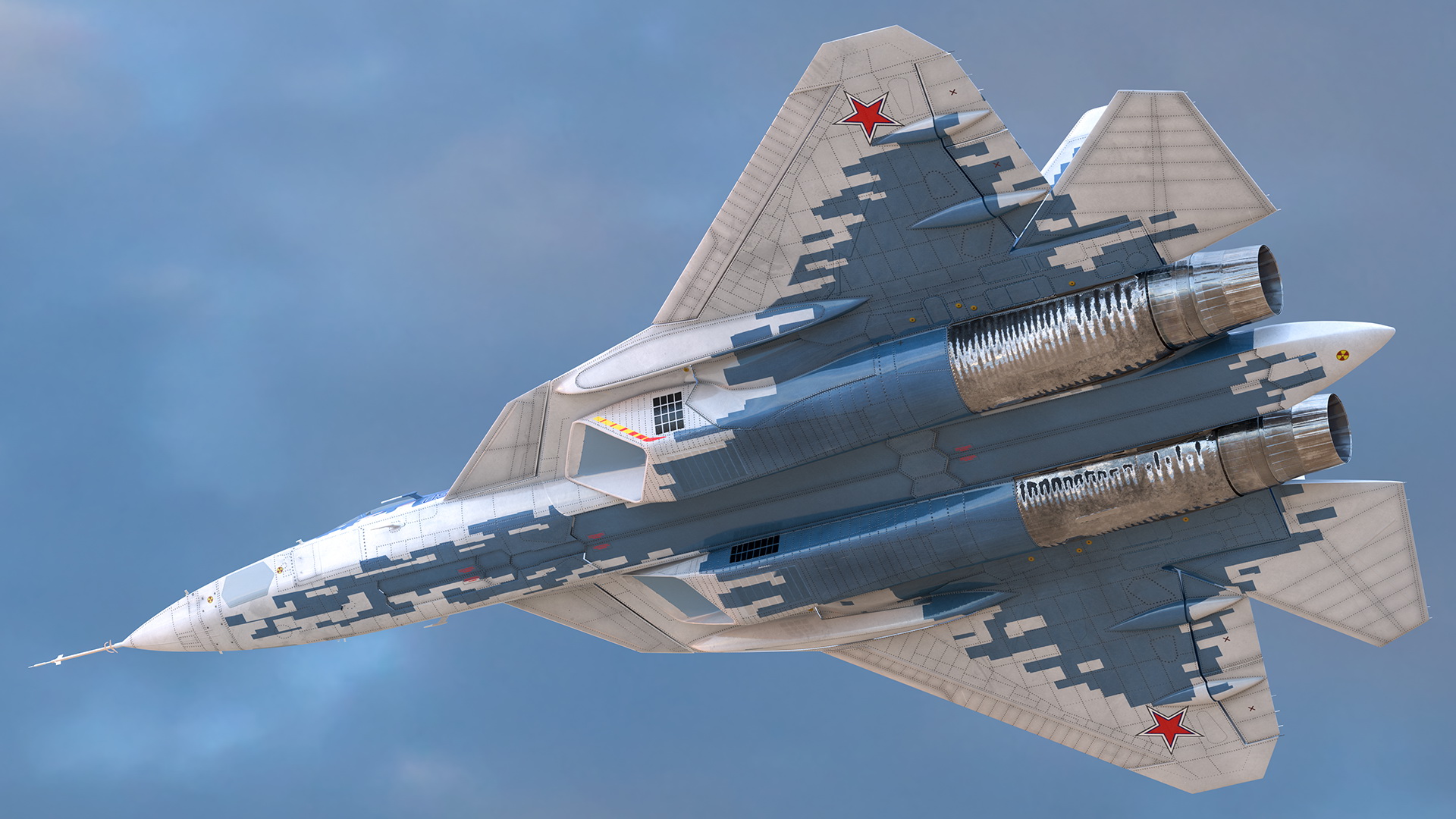 SU 57 Stealth Jet Fighter Pixel Camouflage Rigged 3D model