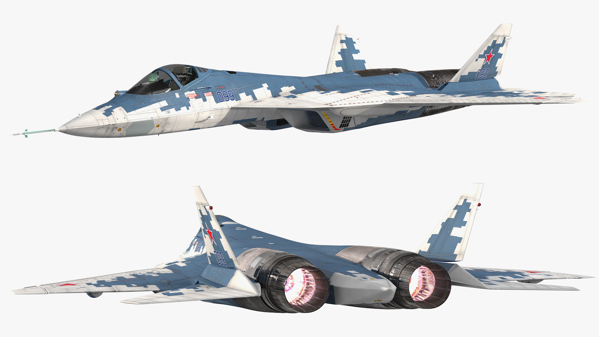 SU 57 Stealth Jet Fighter Pixel Camouflage Rigged 3D model