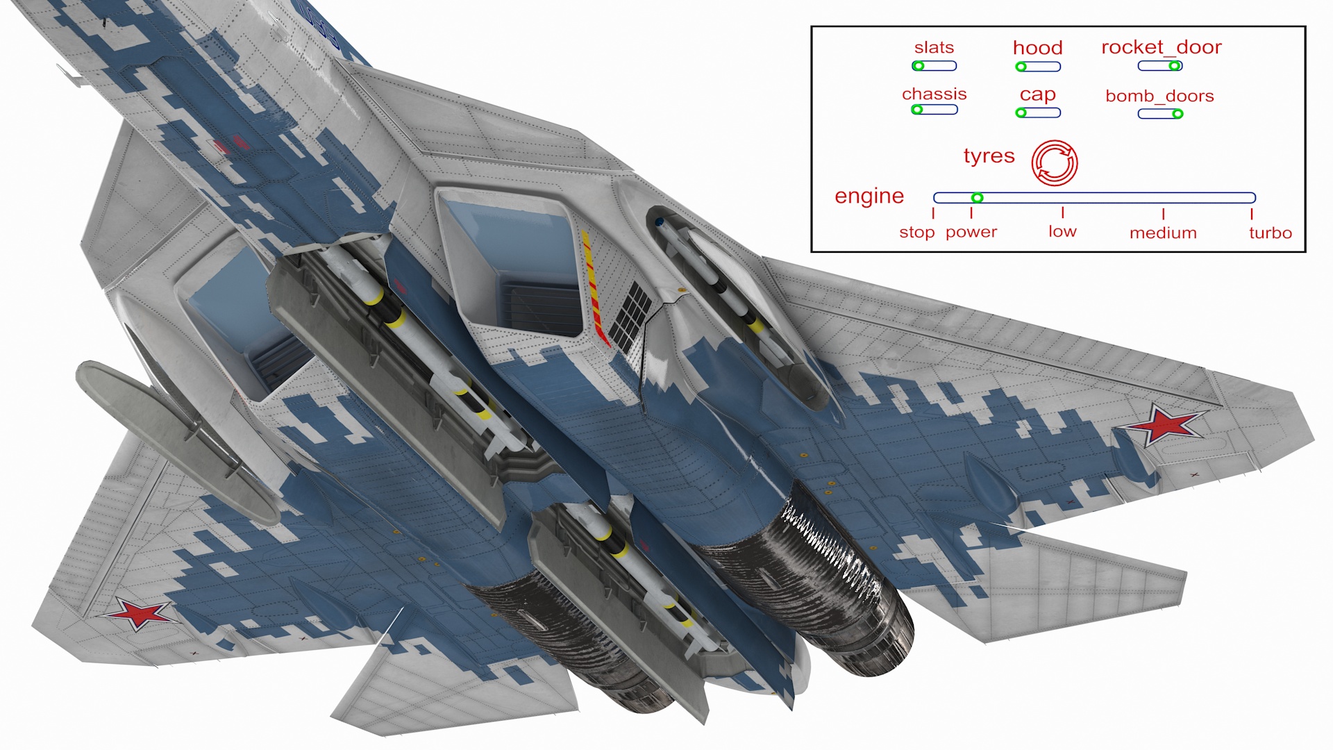 SU 57 Stealth Jet Fighter Pixel Camouflage Rigged 3D model