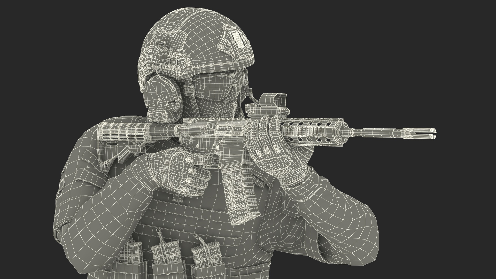 Army Soldier in Green Camo with Rifle Aiming 3D model