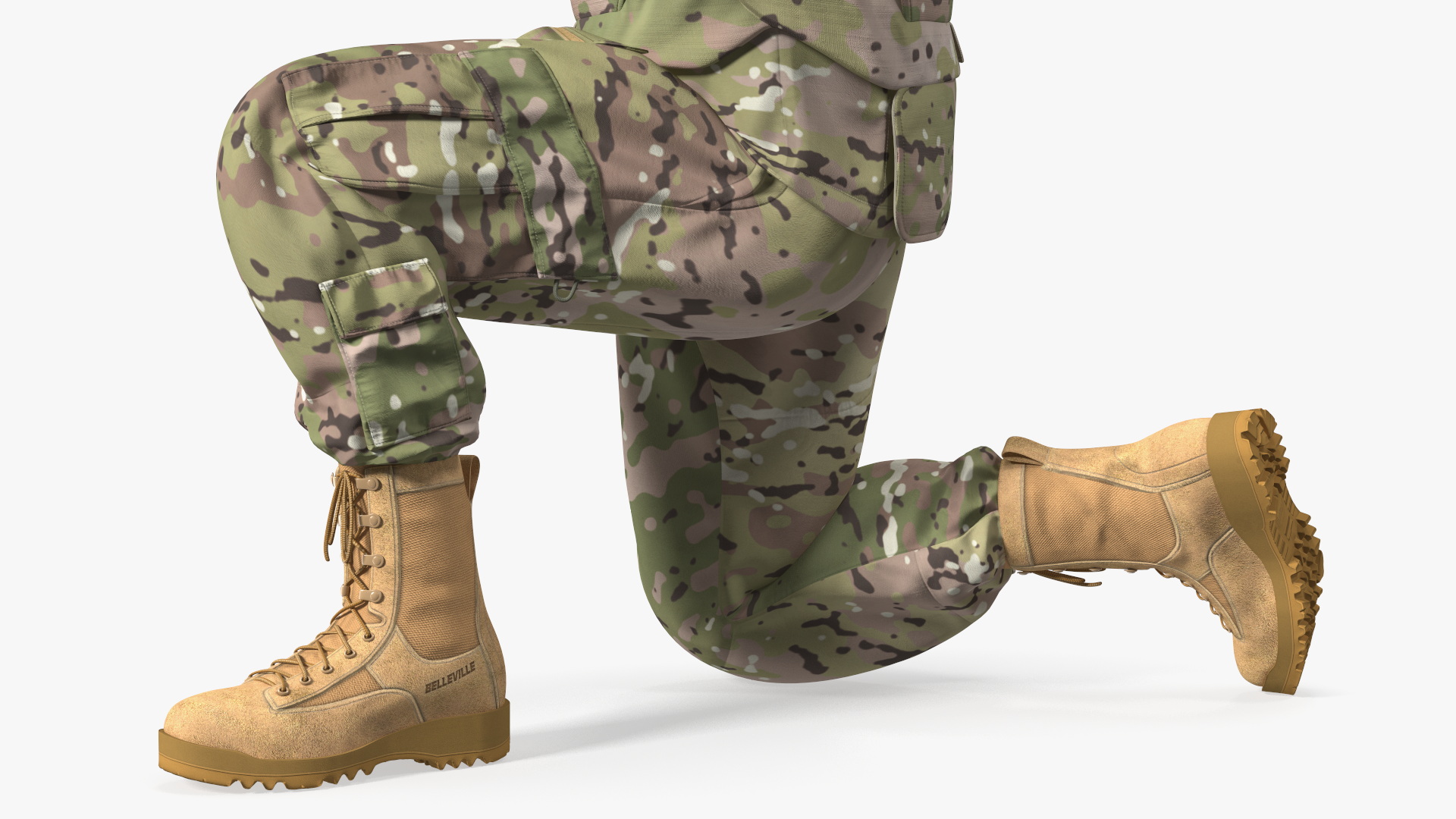 Army Soldier in Green Camo with Rifle Aiming 3D model