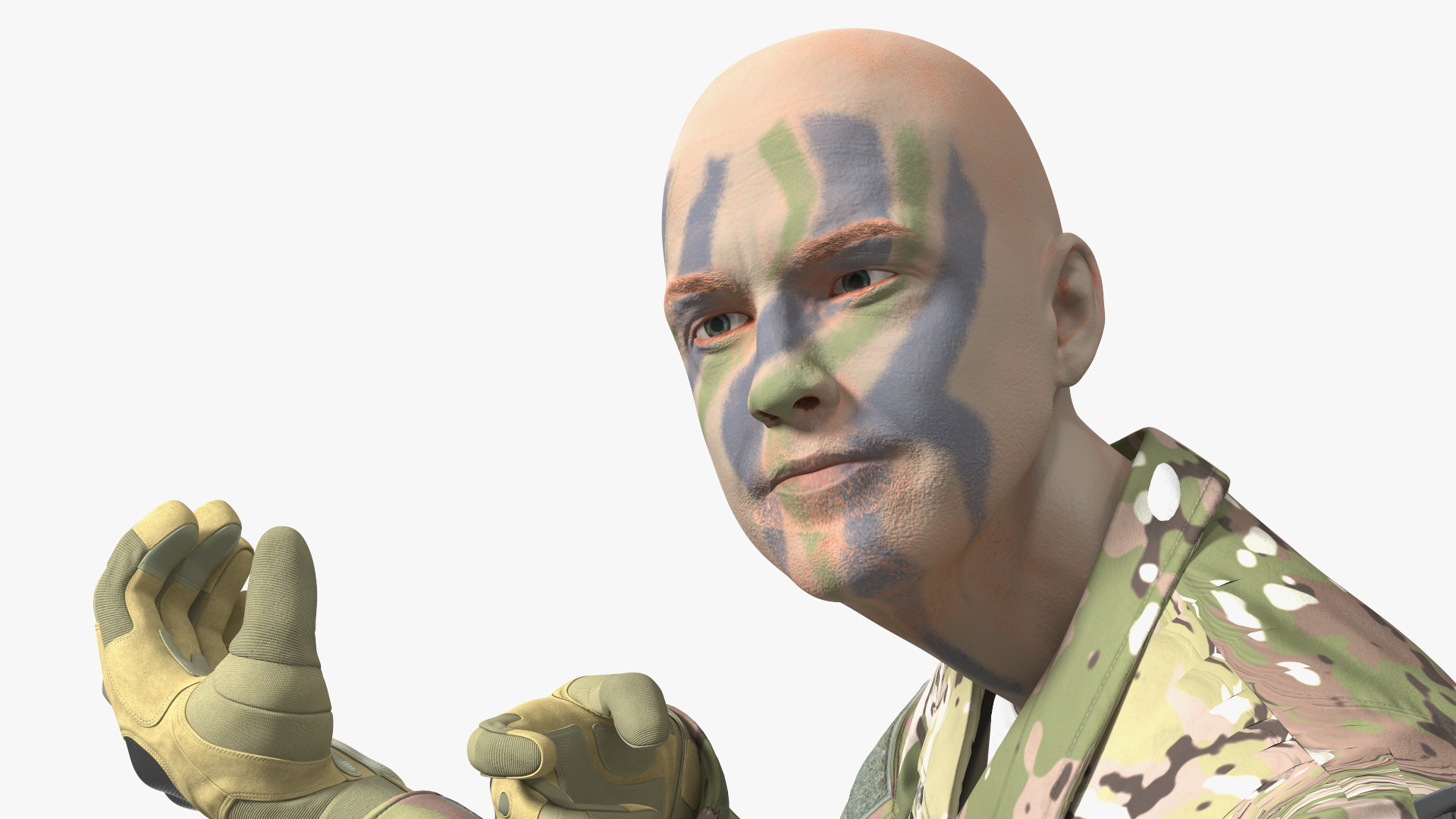 Army Soldier in Green Camo with Rifle Aiming 3D model