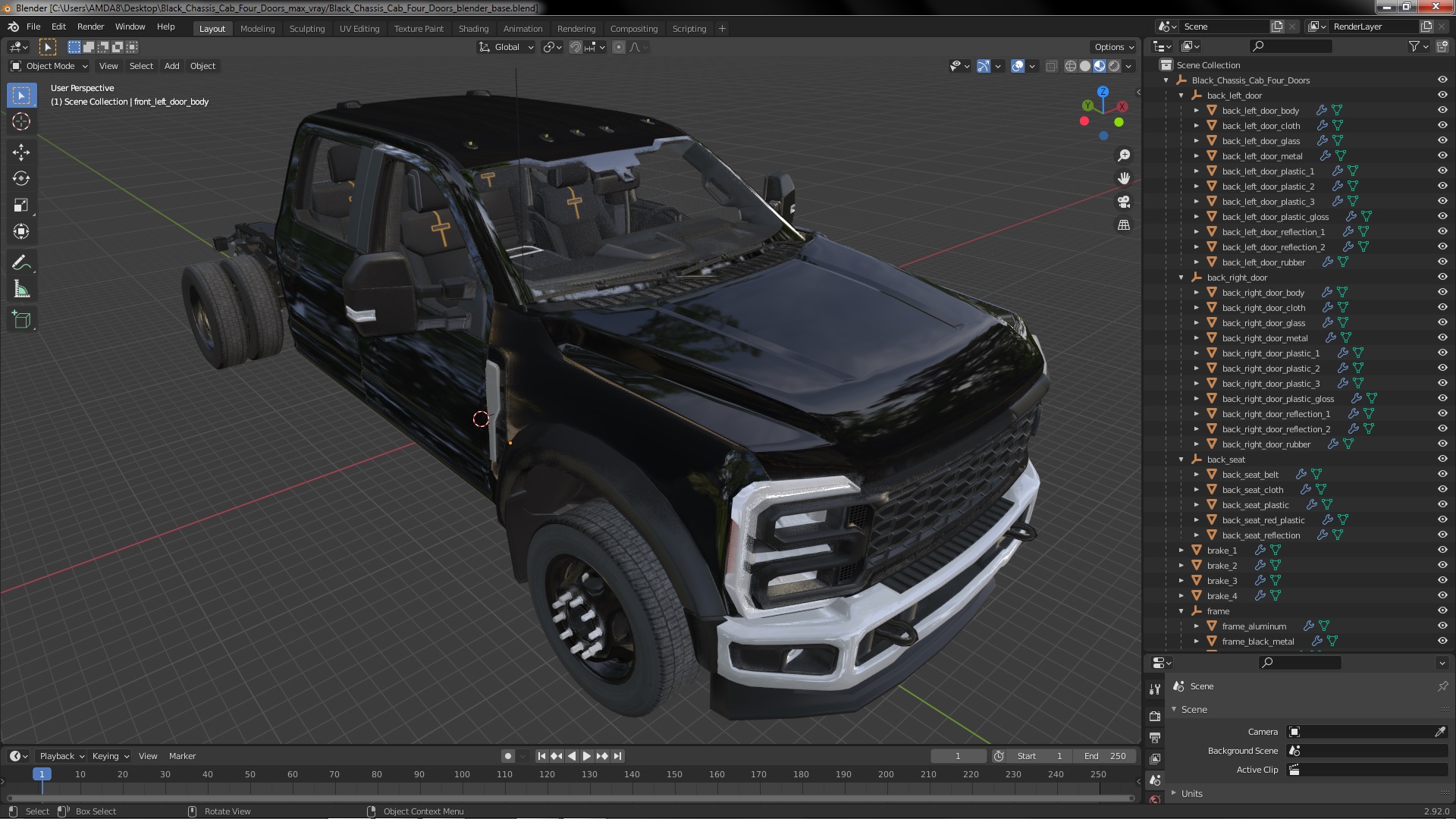 3D Black Chassis Cab Four Doors model