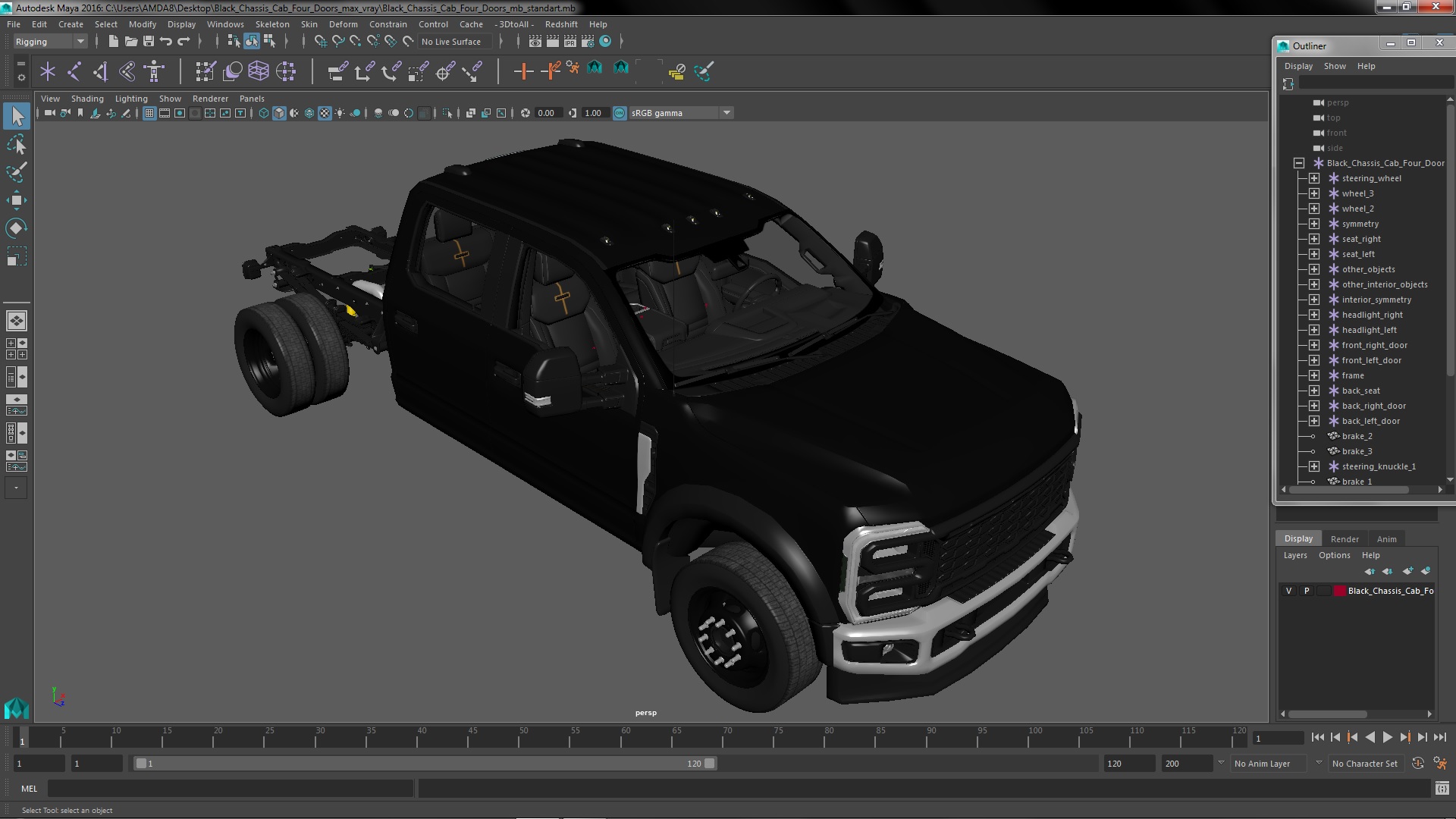 3D Black Chassis Cab Four Doors model