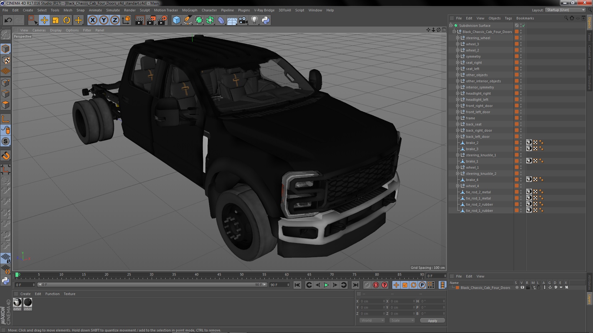 3D Black Chassis Cab Four Doors model