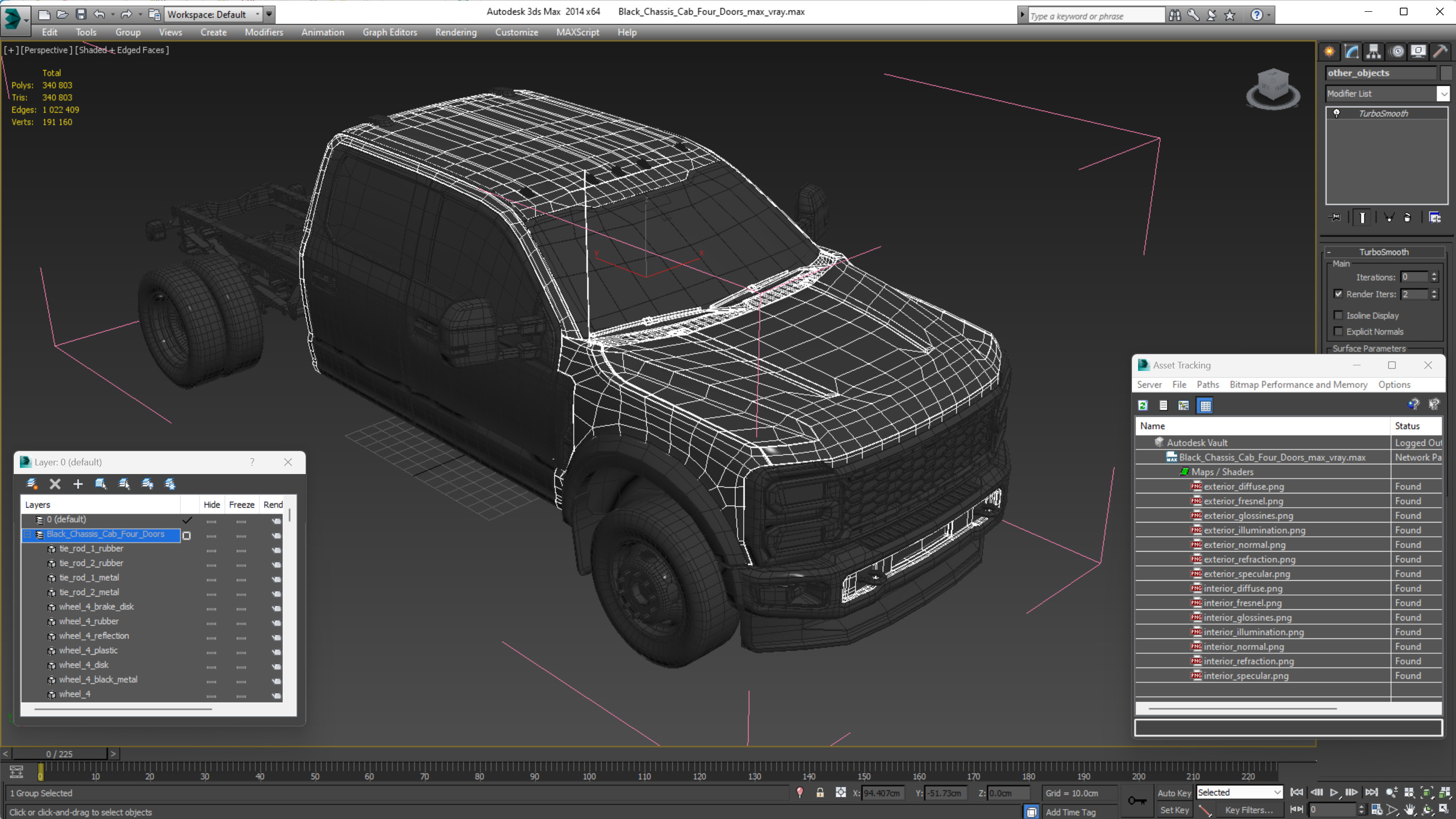 3D Black Chassis Cab Four Doors model