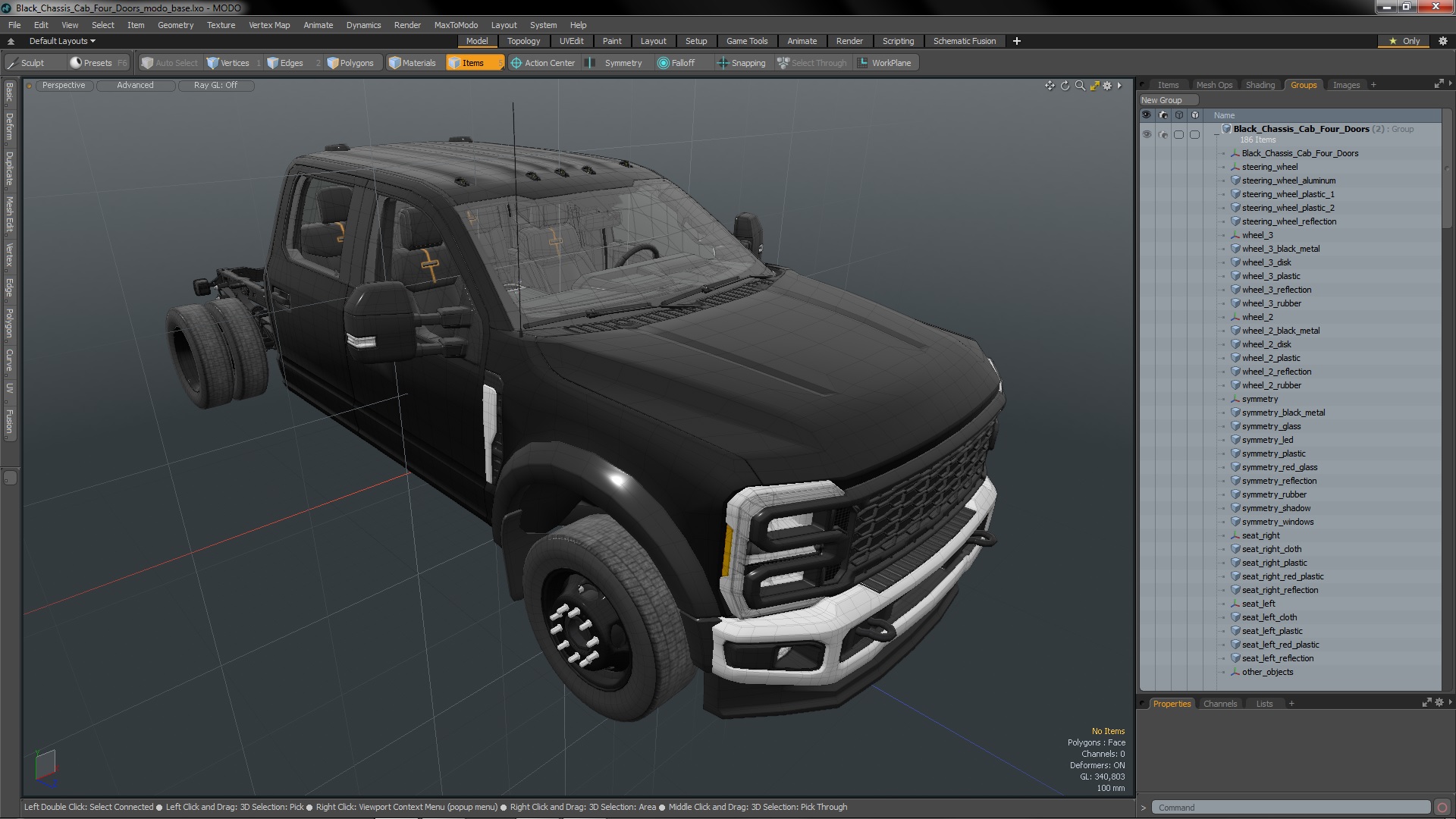 3D Black Chassis Cab Four Doors model