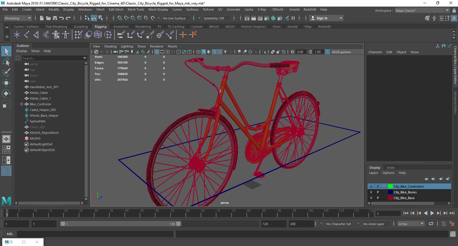 3D Classic City Bicycle Rigged for Maya