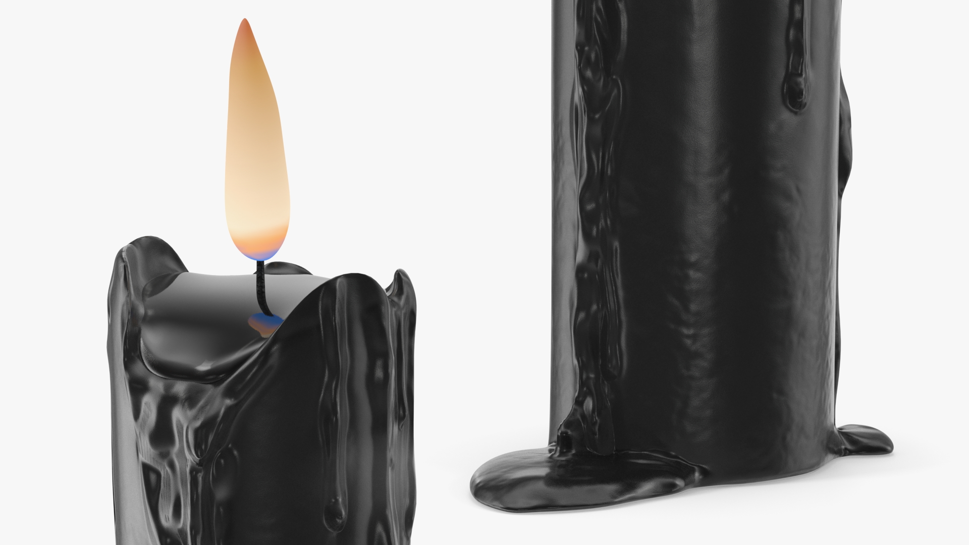 3D Half Burned Candle with Flowing Wax Black