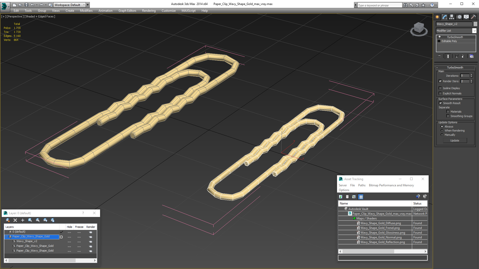 3D Paper Clip Wavy Shape Gold