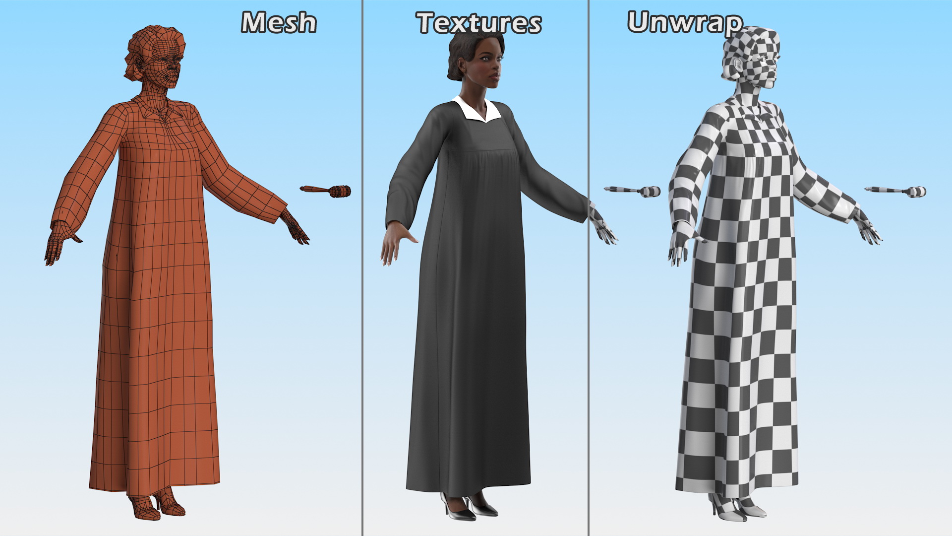 3D Dark Skin Judge Woman Rigged model