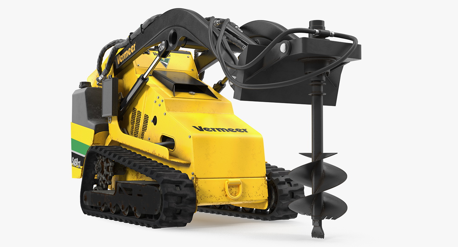 3D Mini Skid Steer Vermeer with Auger Drill Dirty